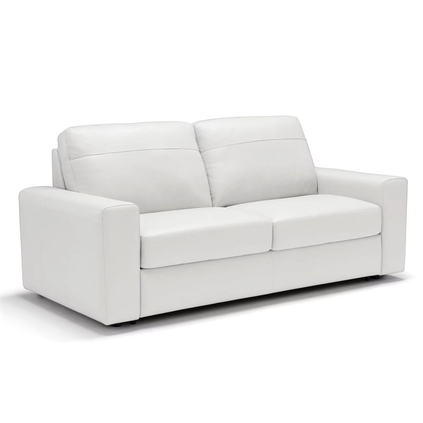 Pemberly Row White Leather Sofa Sleeper Couch with Full Size Pull Out Mattress