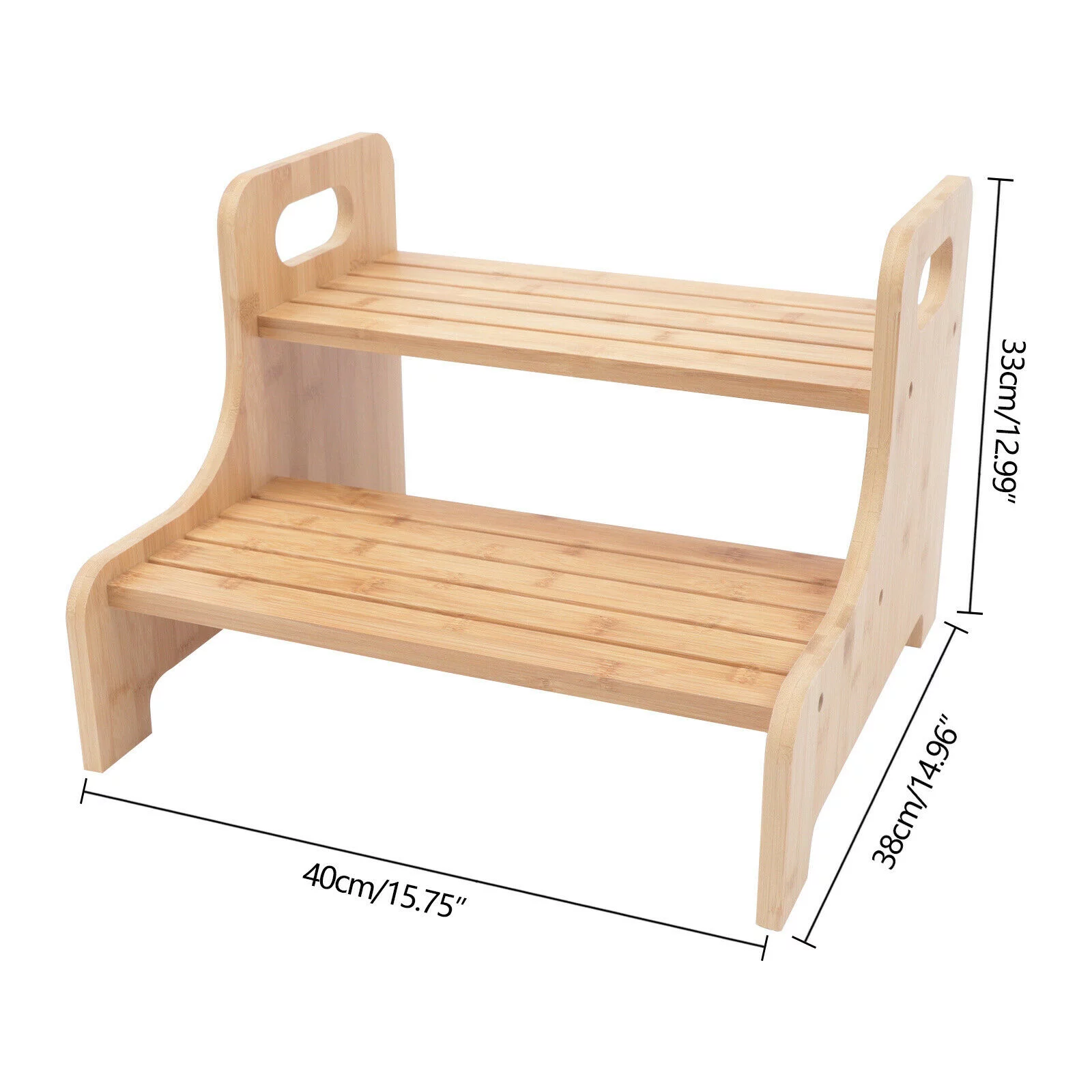 High Beds 2-Step Stool Adults Stair Ladder Bamboo Kitchen Home Bedroom Furniture
