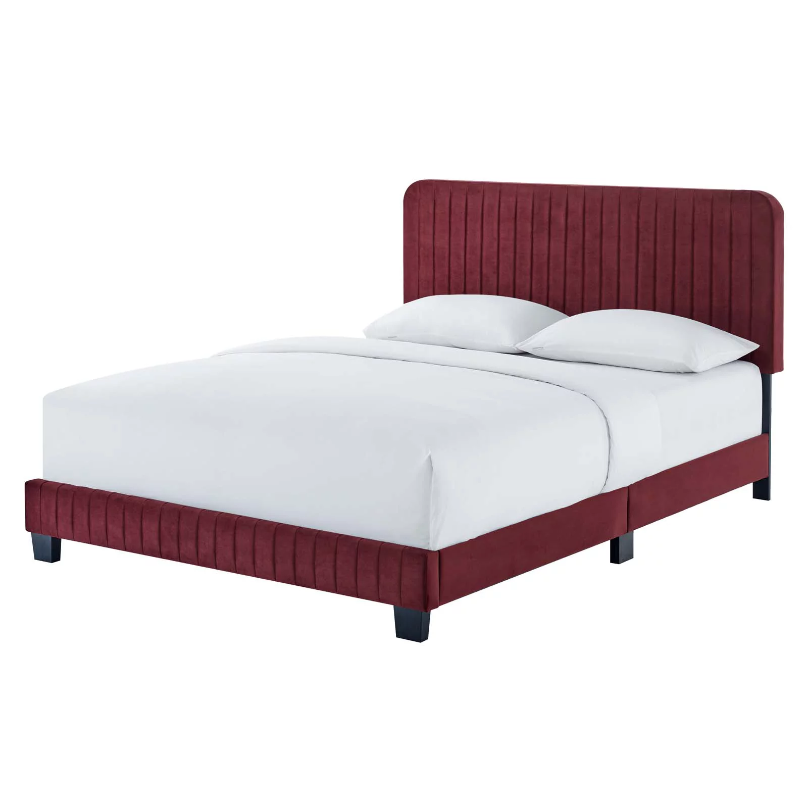 Tufted Platform Bed Frame, Full Size, Velvet, Red, Modern Contemporary Urban Design, Bedroom Master Guest Suite