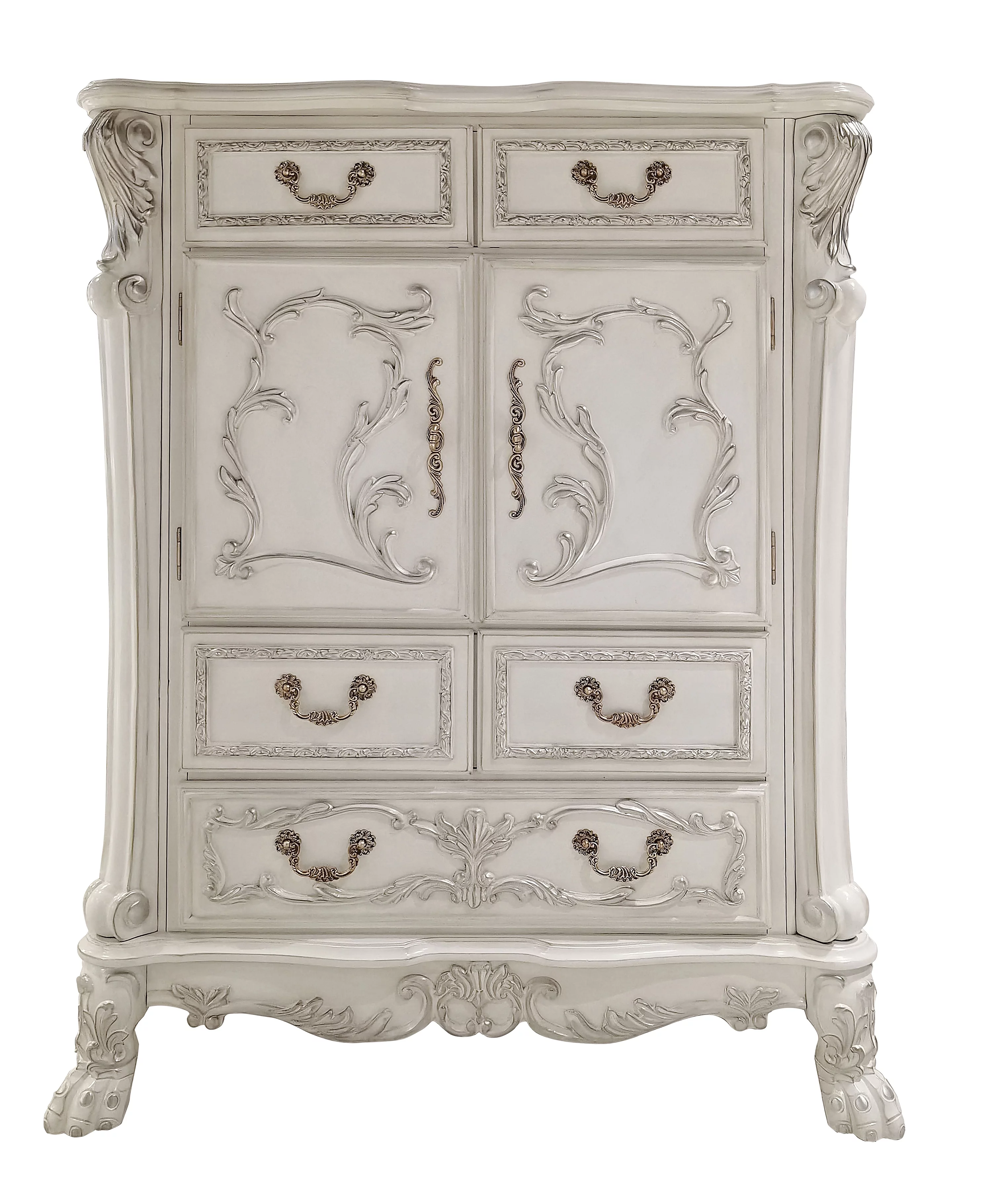 ACME Dresden 5-Drawer Wooden Chest with 2 Doors in Bone White