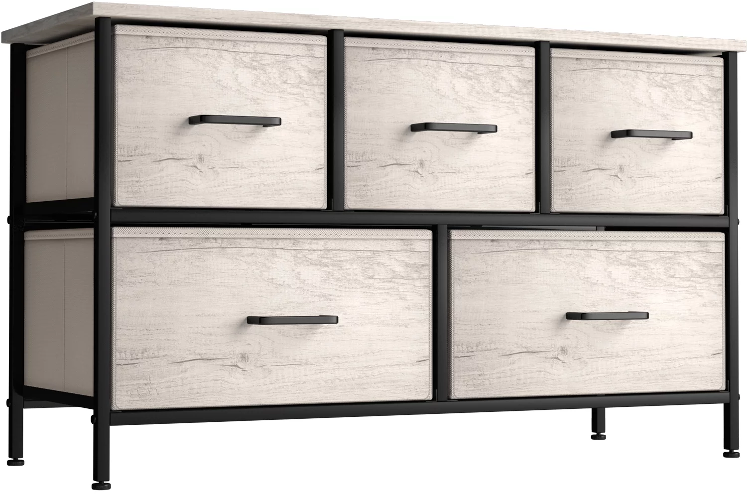 Sivan Home Décor Dresser with 5 Fabric Bin Drawers - Versatile for Bedroom Storage and/or TV Stand Riser (Faux Wood - Greige)