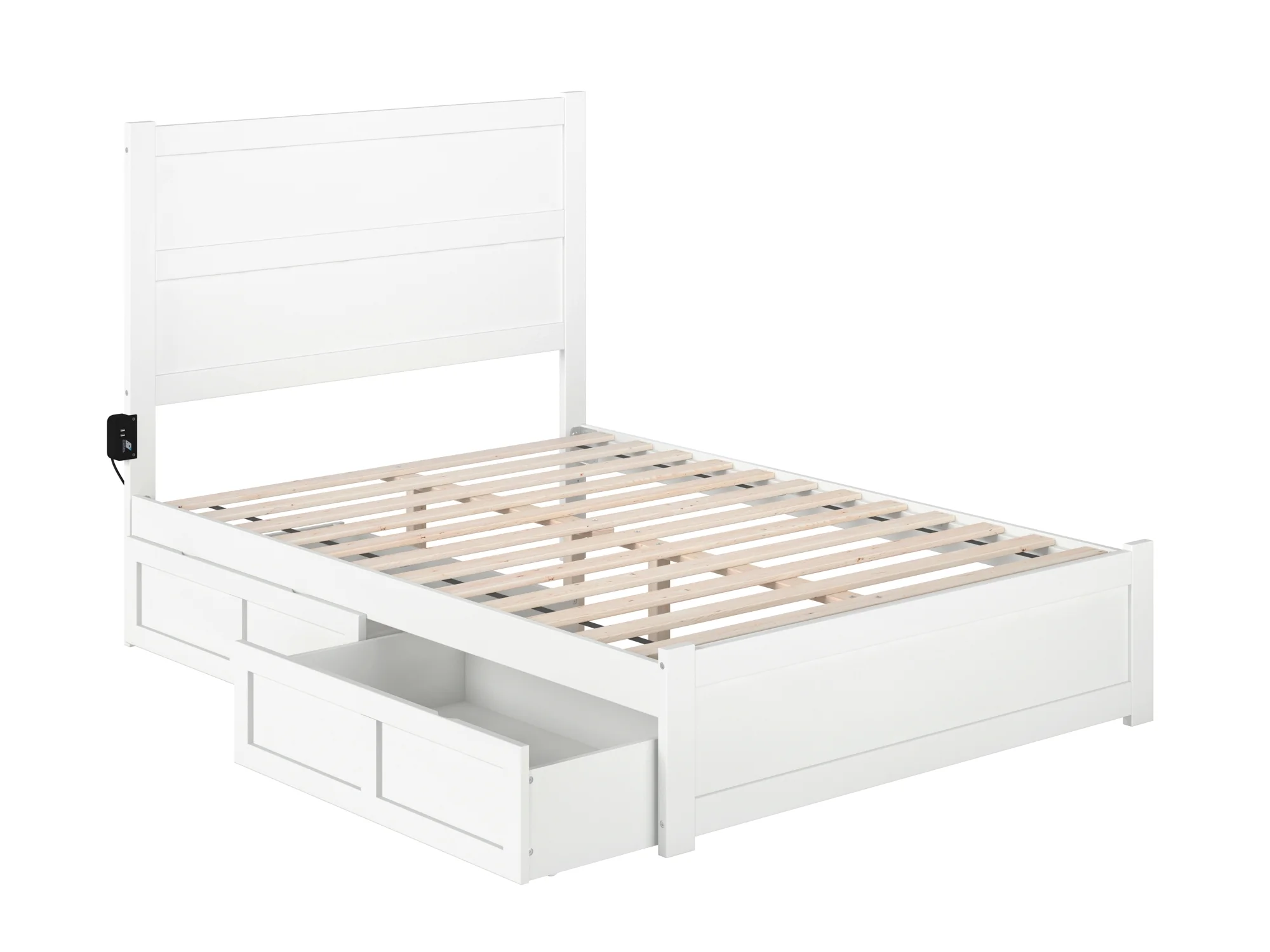 AFI NoHo Full Wood Platform Bed with Headboard Footboard & 2 Storage Drawers, White