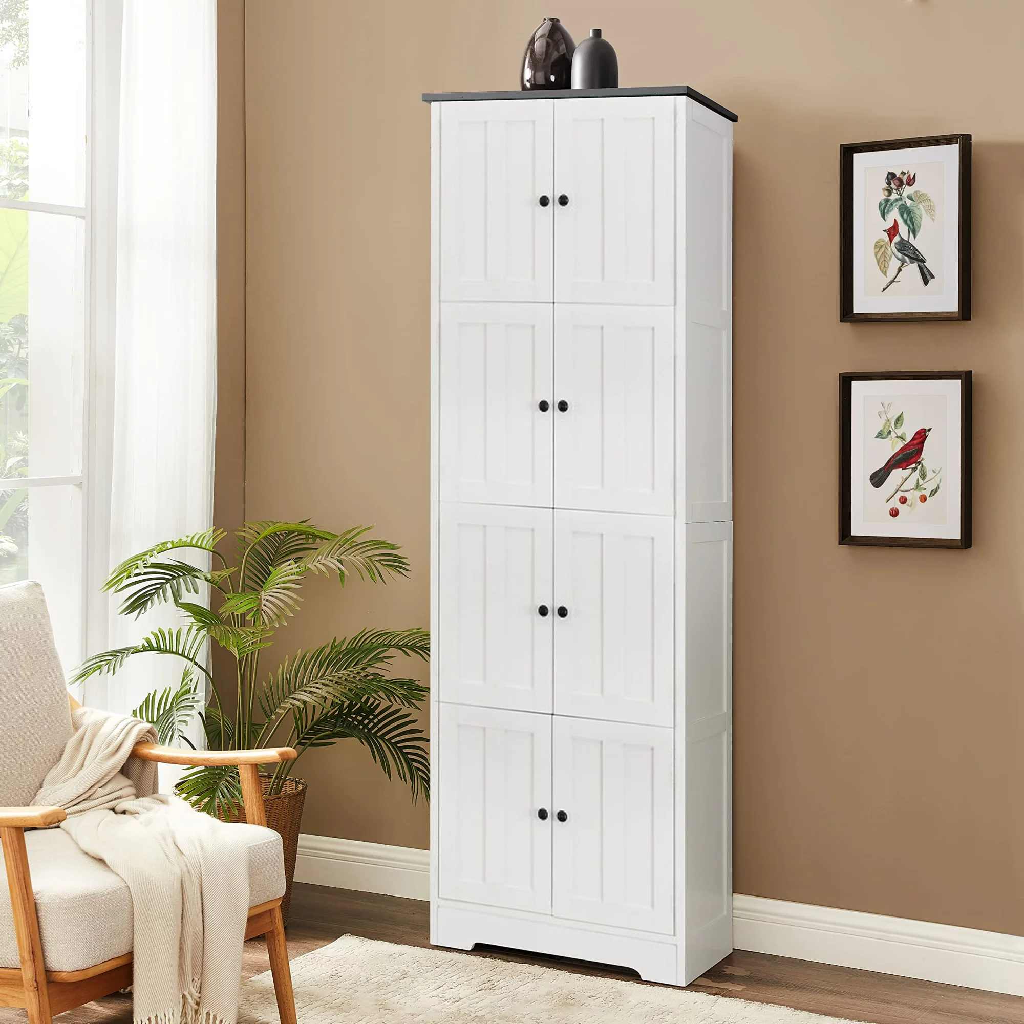 Ufurpie Tall Storage Cabinet with 4 Doors and 4 Shelves,Wall Storage Cabinet for Living Room,Kitchen,Office,Bedroom,Bathroom,White