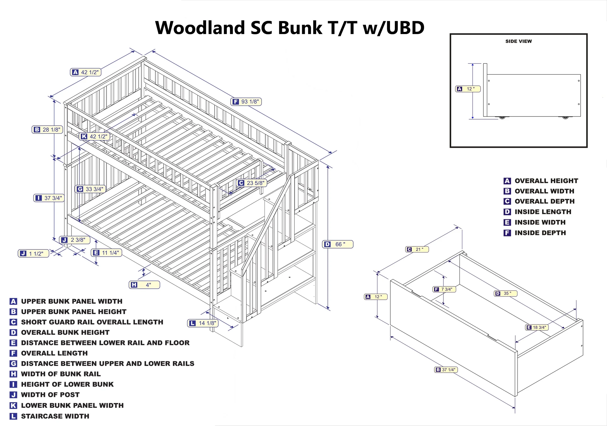 AFI Woodland Staircase Bunk with Turbo Charger and Urban Bed Drawers-Color:White,Size:Twin over Twin