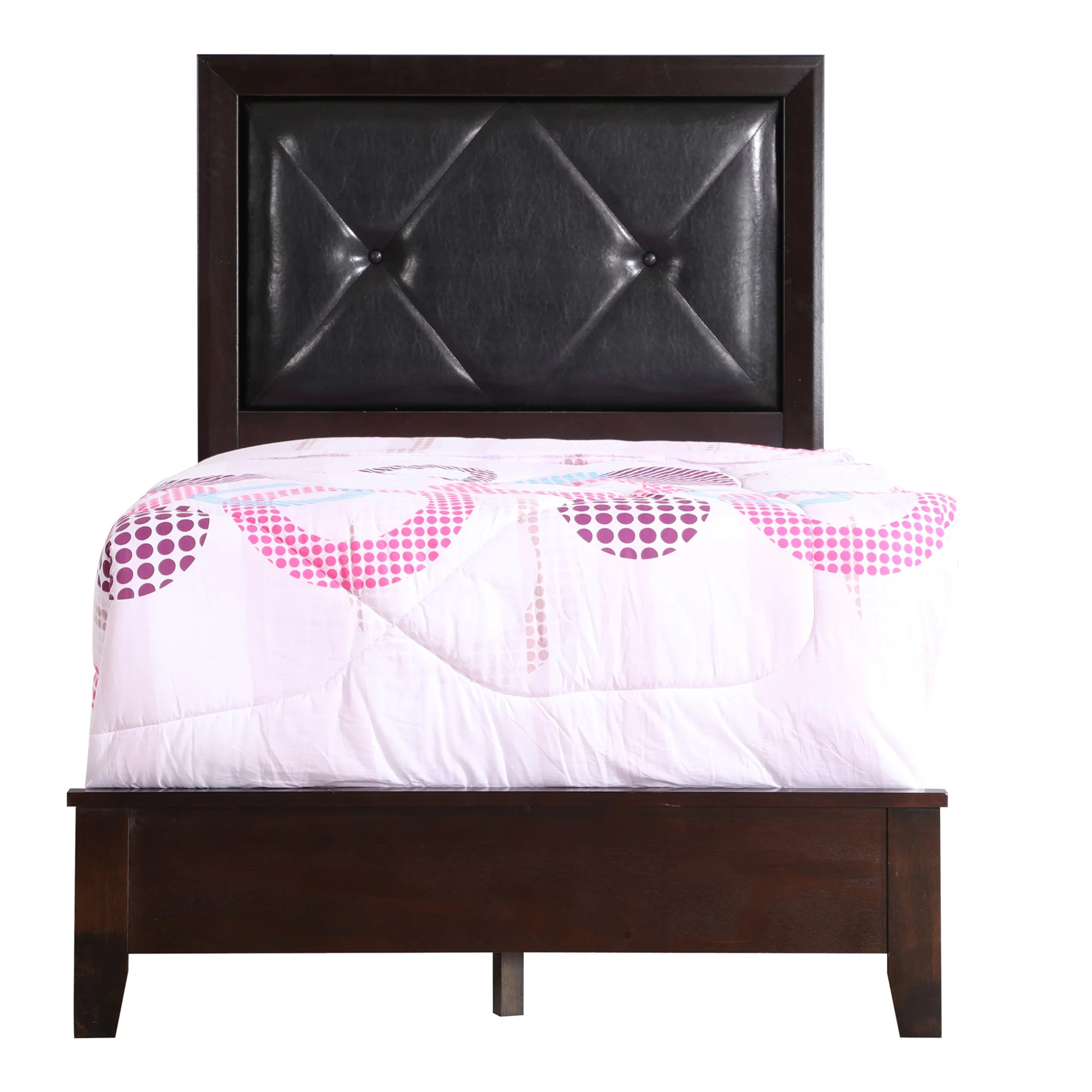 Passion Furniture Primo Tufted Faux Leather Upholstered Panel Bed, Espresso - Twin Size