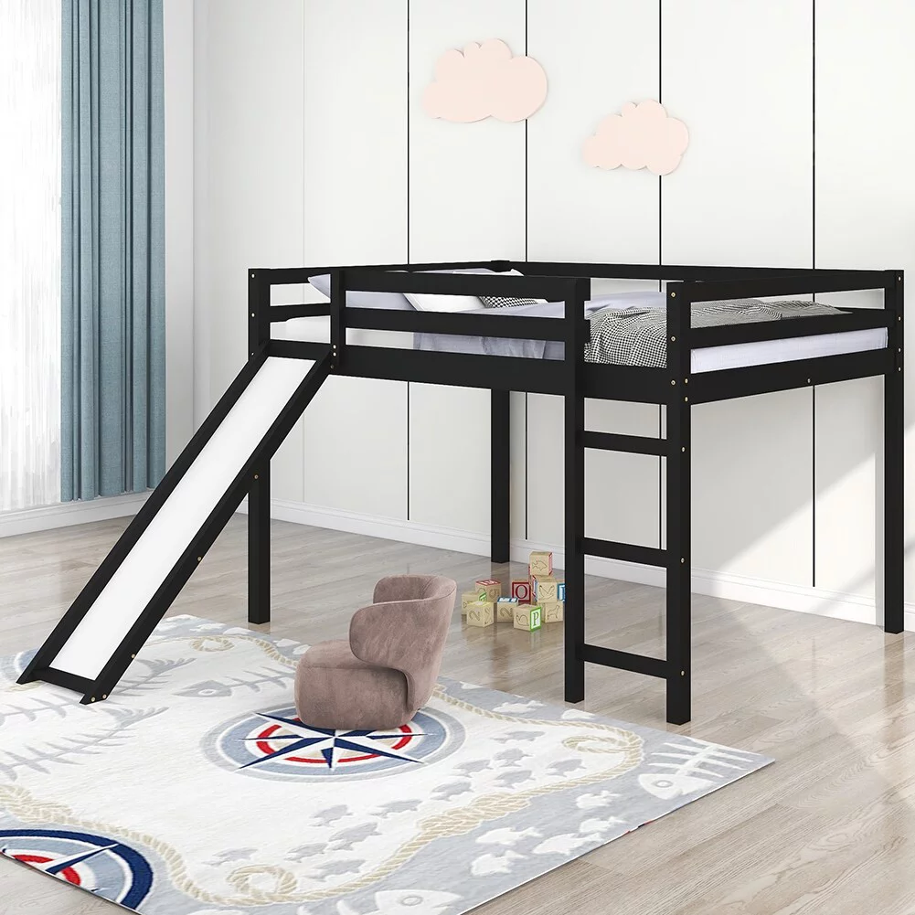 Full Size Multifunctional Loft Bed with Slide and Ladder