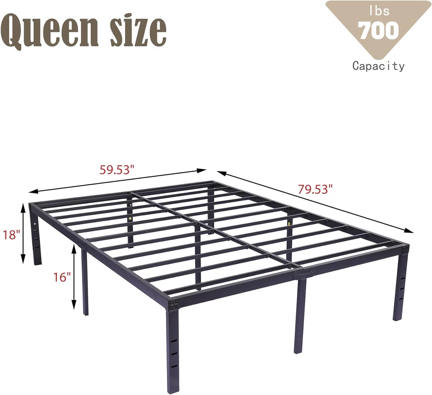 TOBILI 18 Inch Metal Queen Size Bed Frame Heavy Duty Platform Black