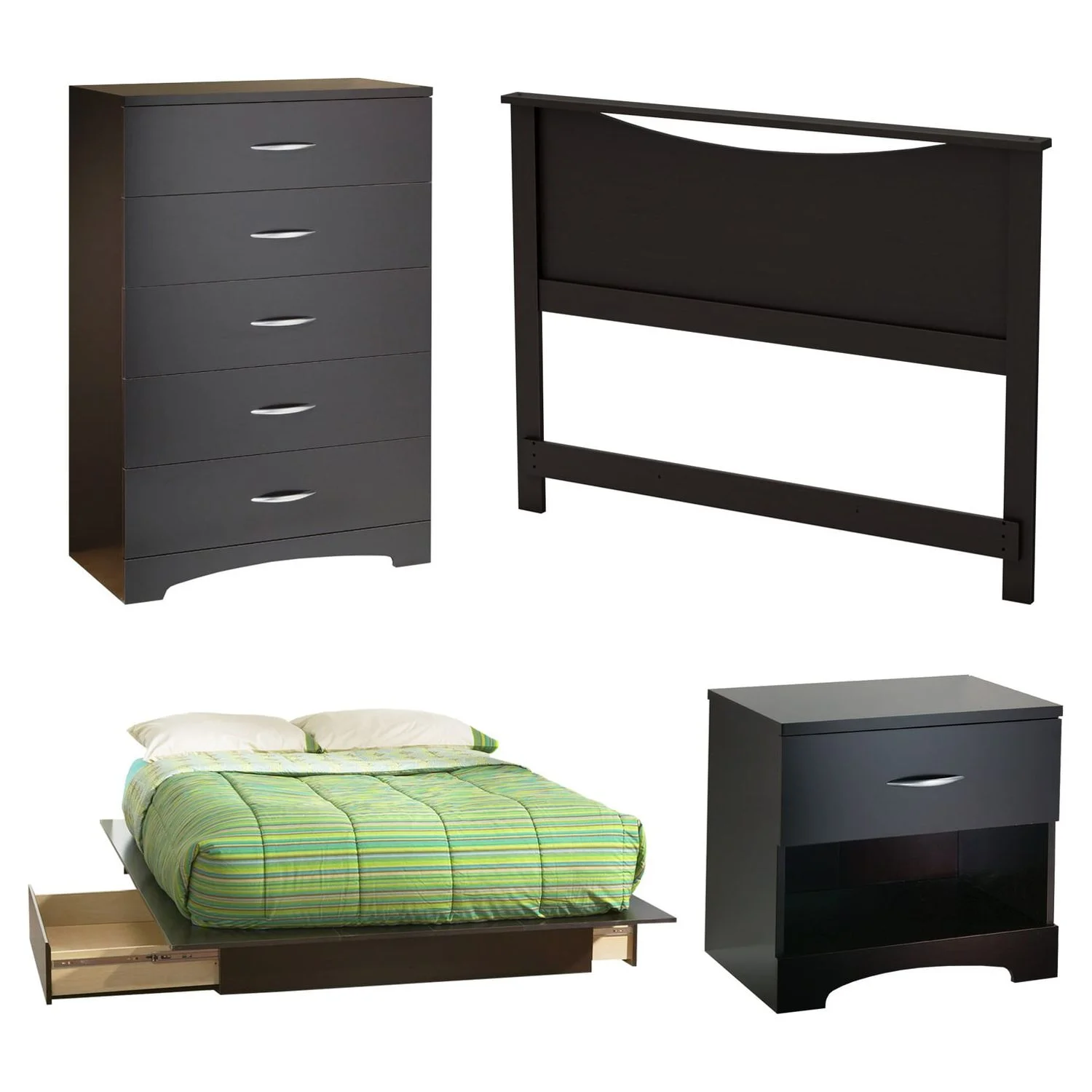 South Shore SoHo 4 - Piece Bedroom Set, Full, Pure Black