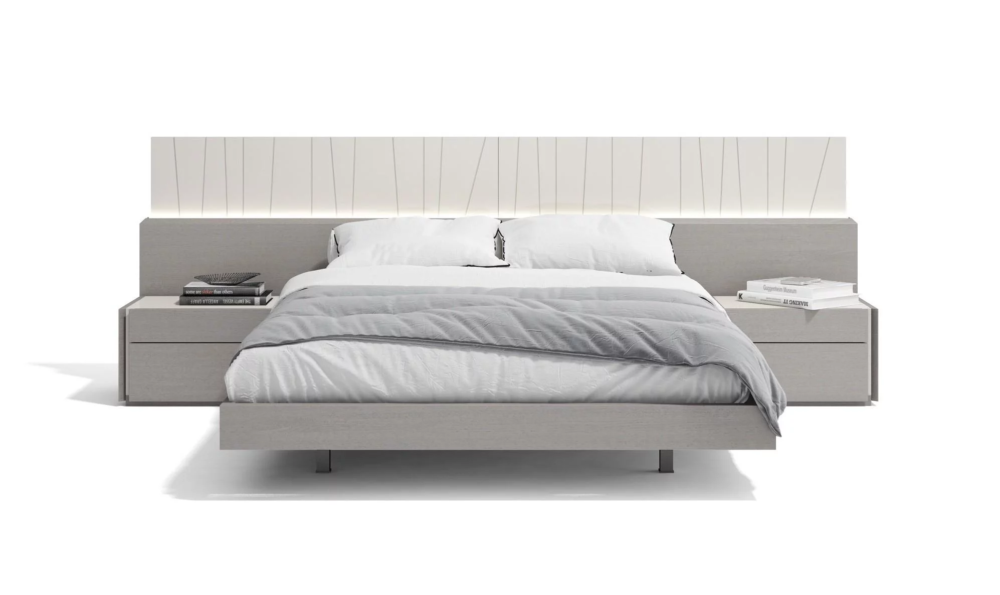 Gray Finish L.E.D Lights Queen Size Platform Bedroom Set 3Pcs Modern J&M Porto
