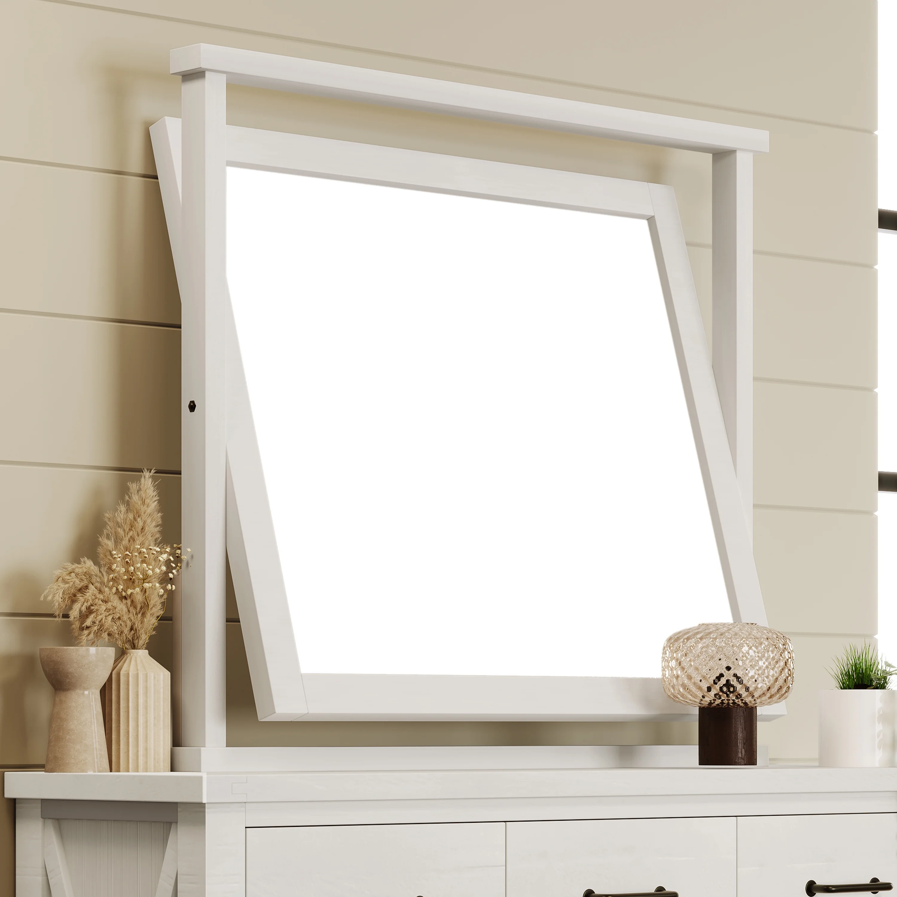 Rustic Farmhouse Whitewash Mirror - 39.68 - Elevate Bedroom Style