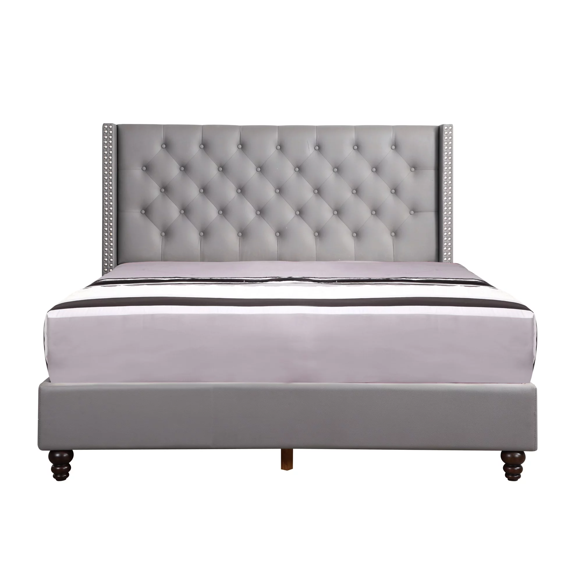 Passion Furniture  Julie Upholstered Panel Bed, Light Gray - Queen Size
