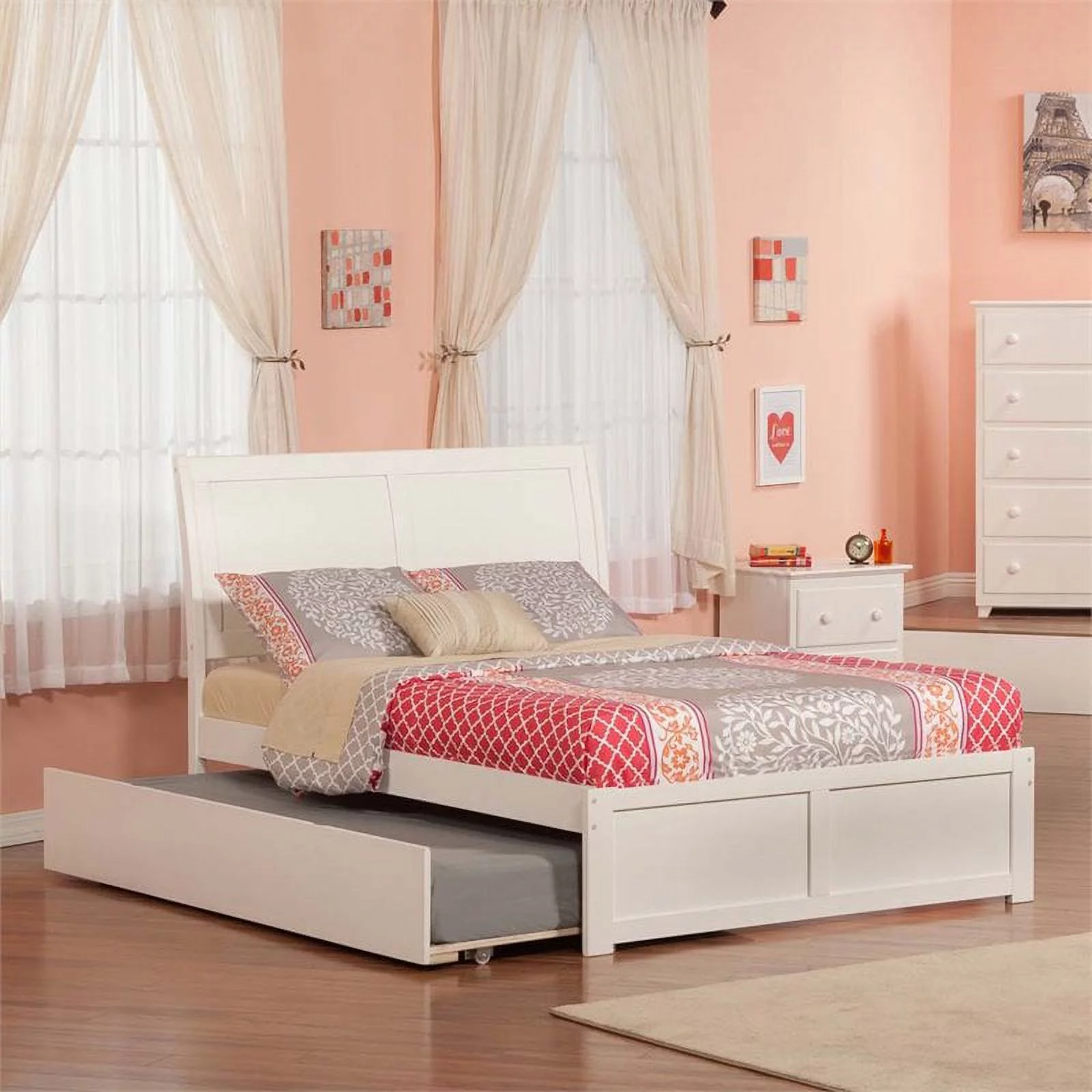 Leo & Lacey Urban Full Trundle Platform Bed in White