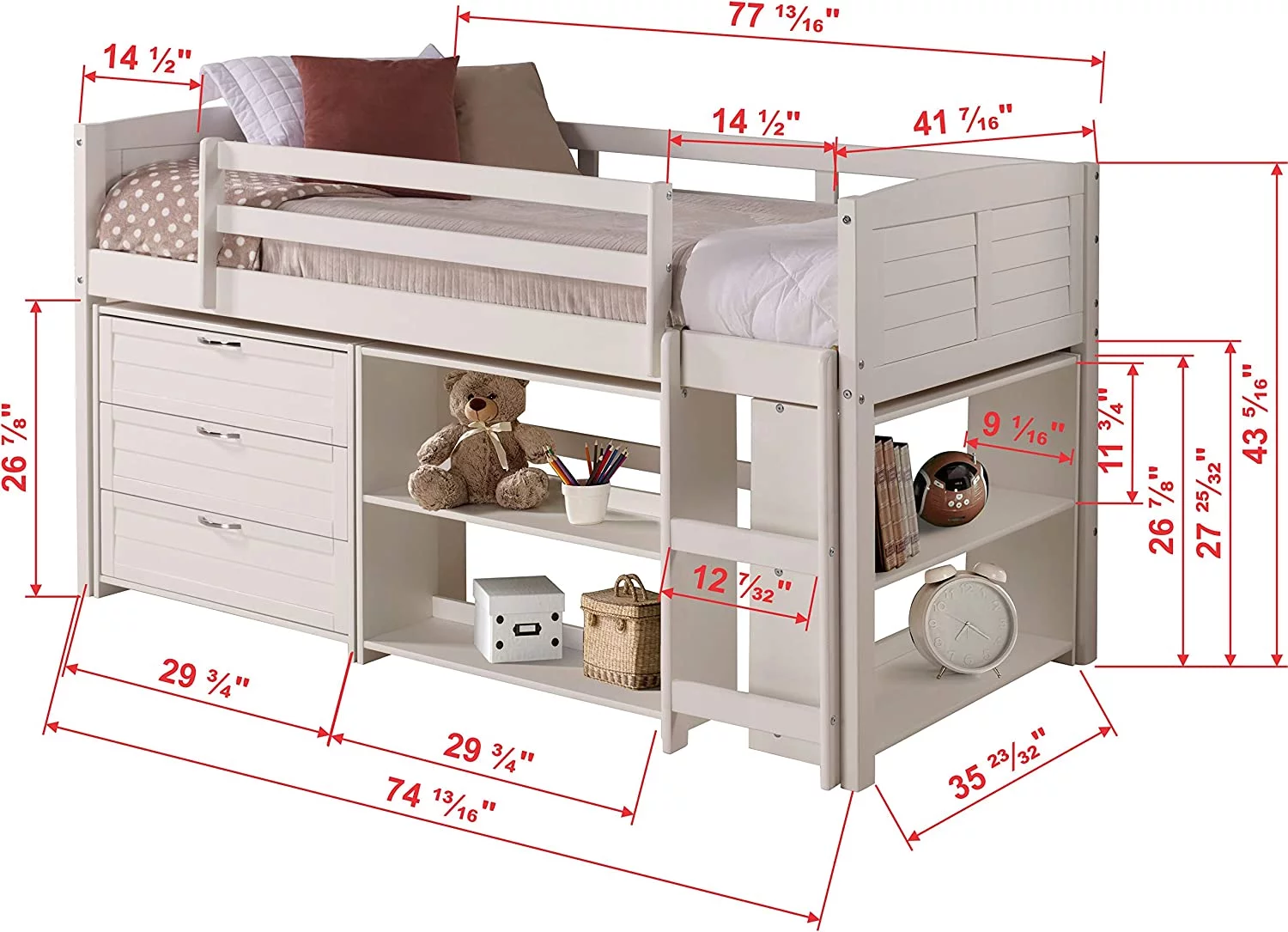 Donco Kids Twin Louver Low Loft Group B - White