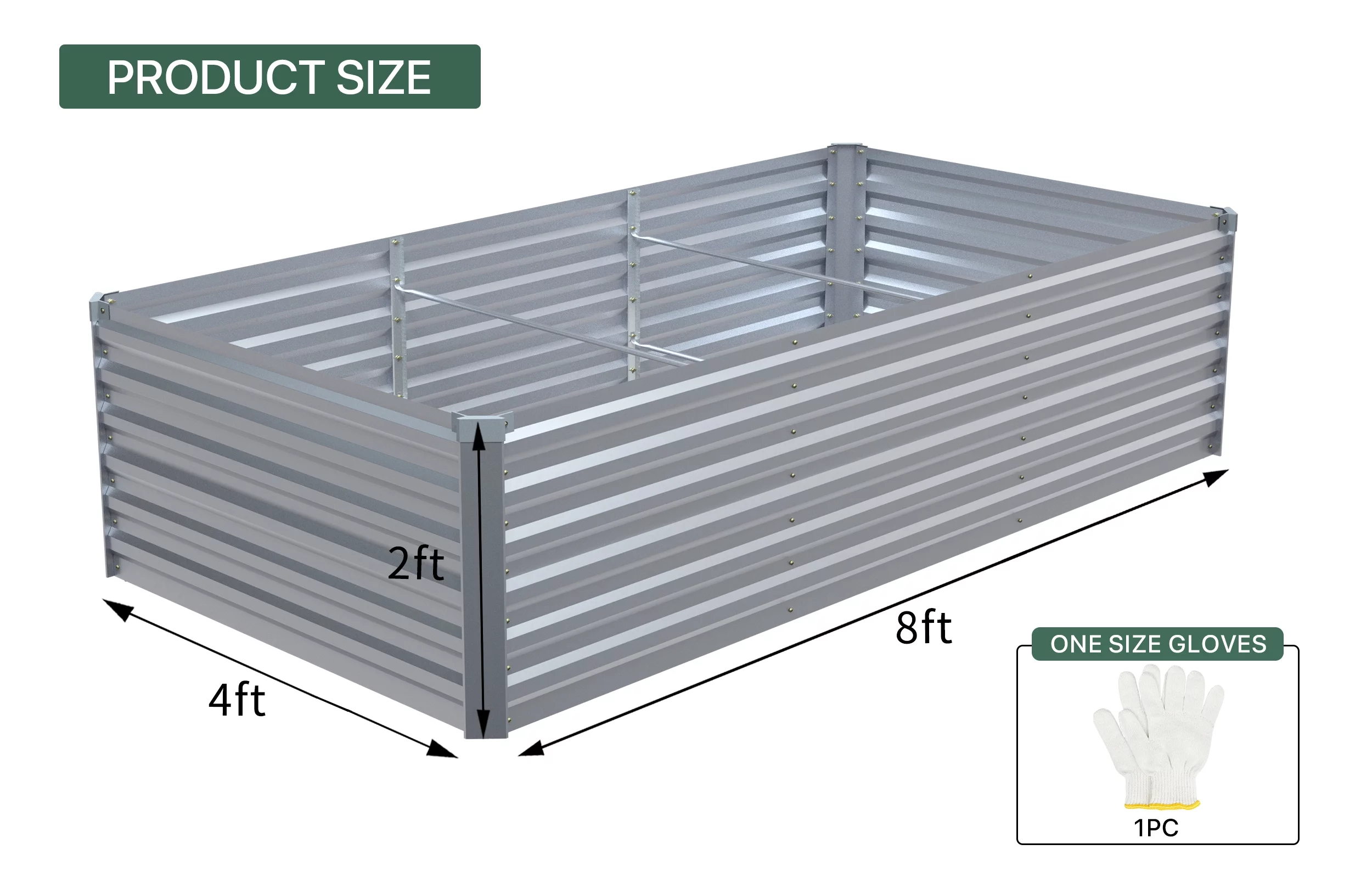 AMOBORO 8x4x2ft Outdoor Metal Raised Garden Bed Planter Box for Vegetables, Flowers, Herbs w/ 3 Tomato Cages Silver