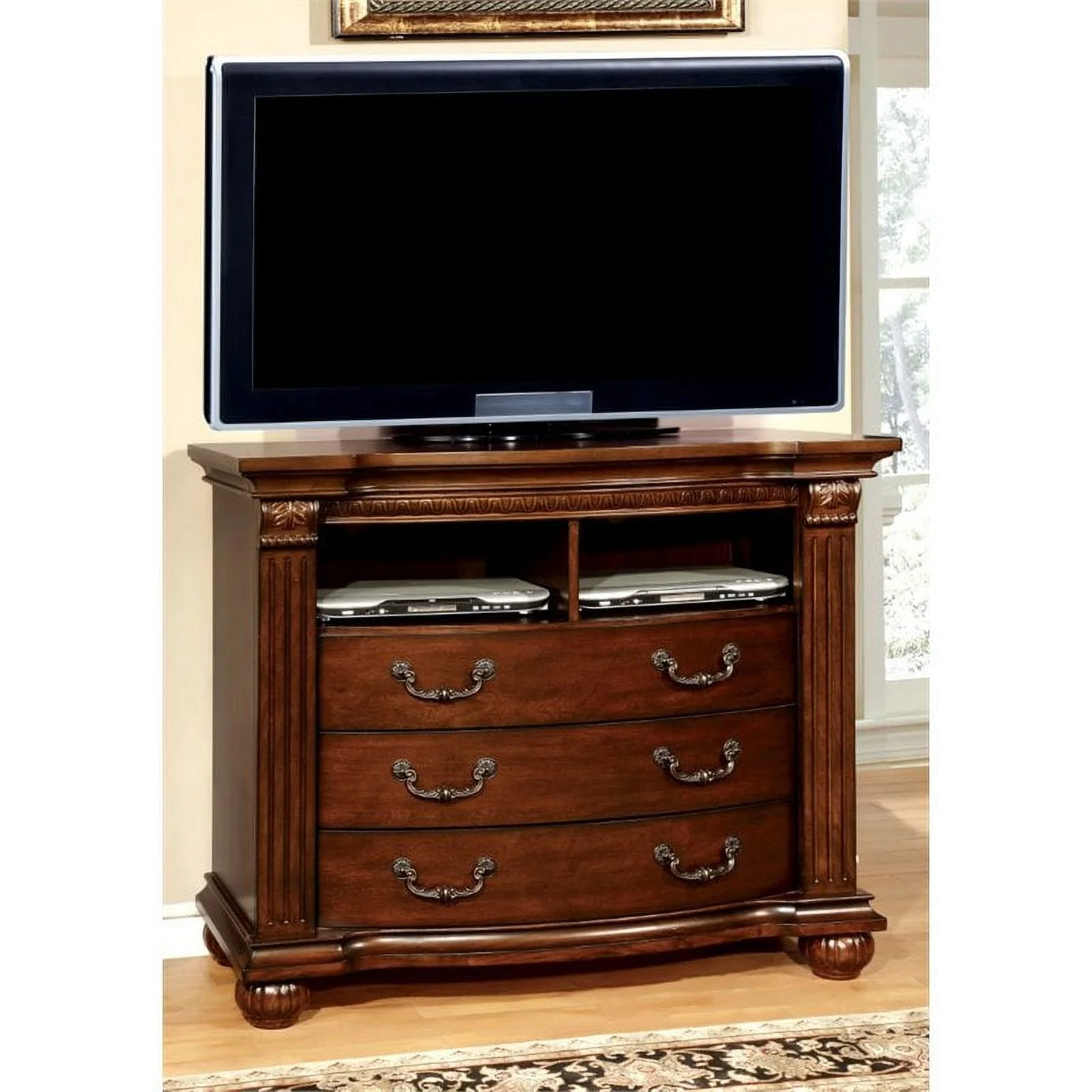 Furniture of America Sorella Traditional 3-Drawer Wood Media Chest in Cherry