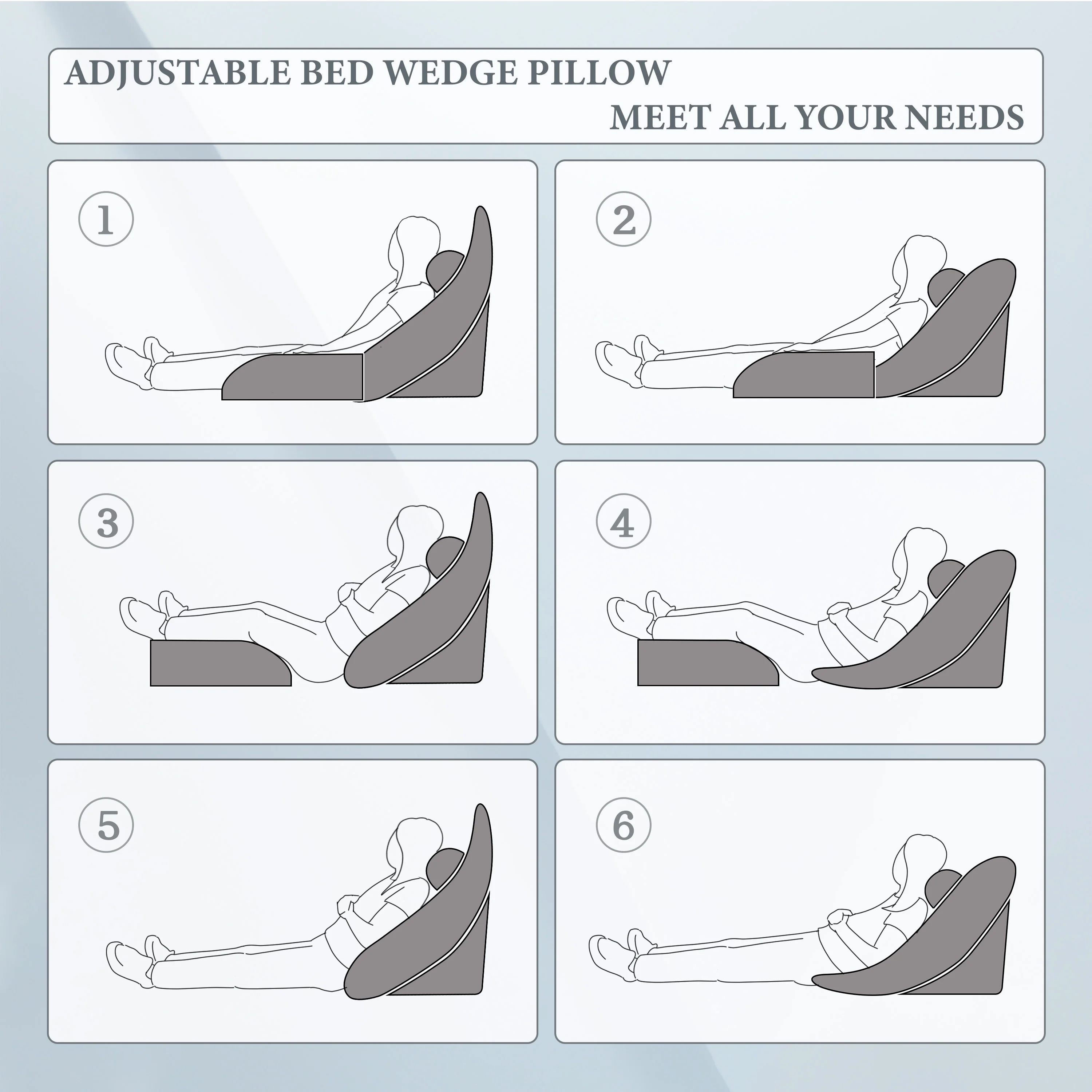 Rounuo 5pcs Wedge Pillow Set, Adjustable Wedge Backrest Reading Pillow with Headrest and Leg Pillow / Arms, Perfect as Bed Chairs for Sitting up in Bed for Sleeping, GERD and Snoring Pillow