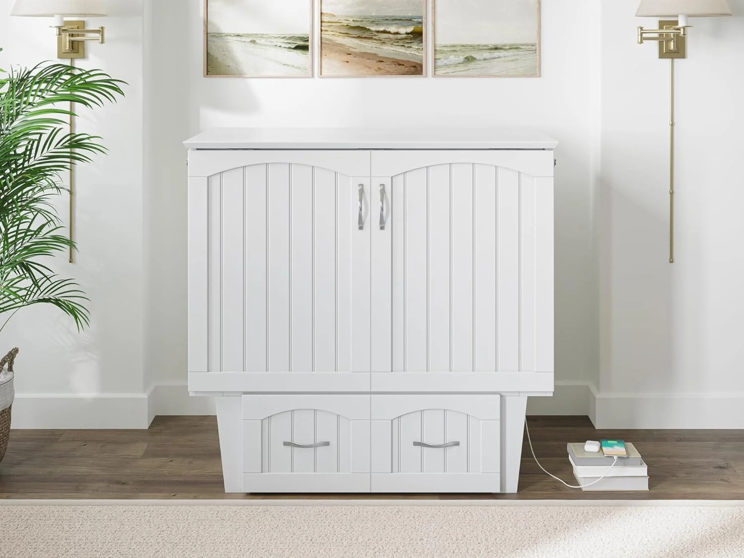 Nantucket Murphy Bed Chest With Folding Mattress In White