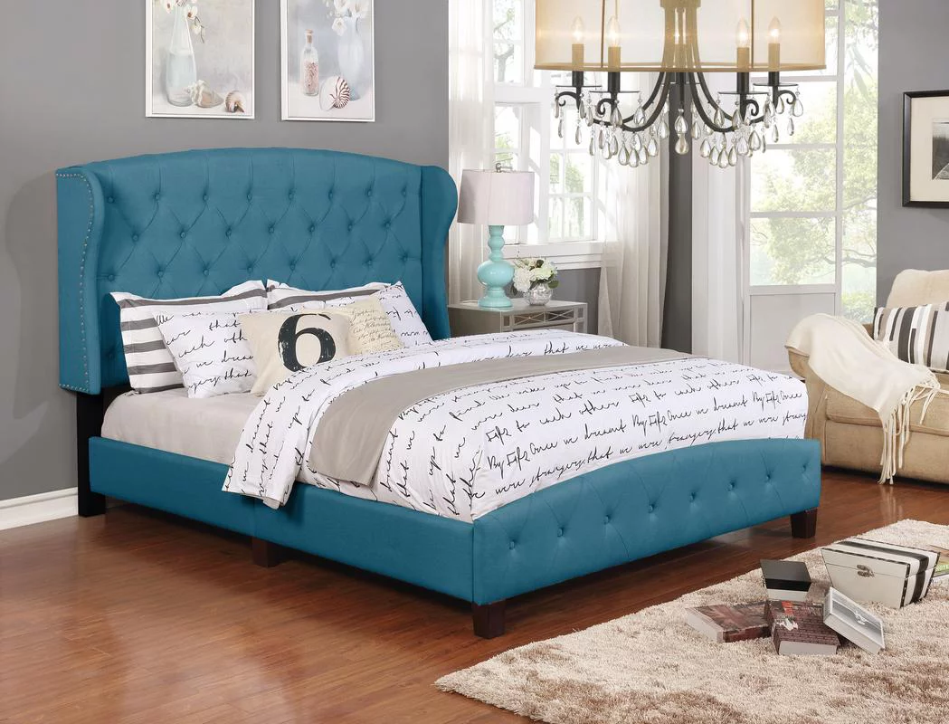 Leonel Signature Queen Size Upholstered Panel Bed Nailhead Trim, Multiple Colors