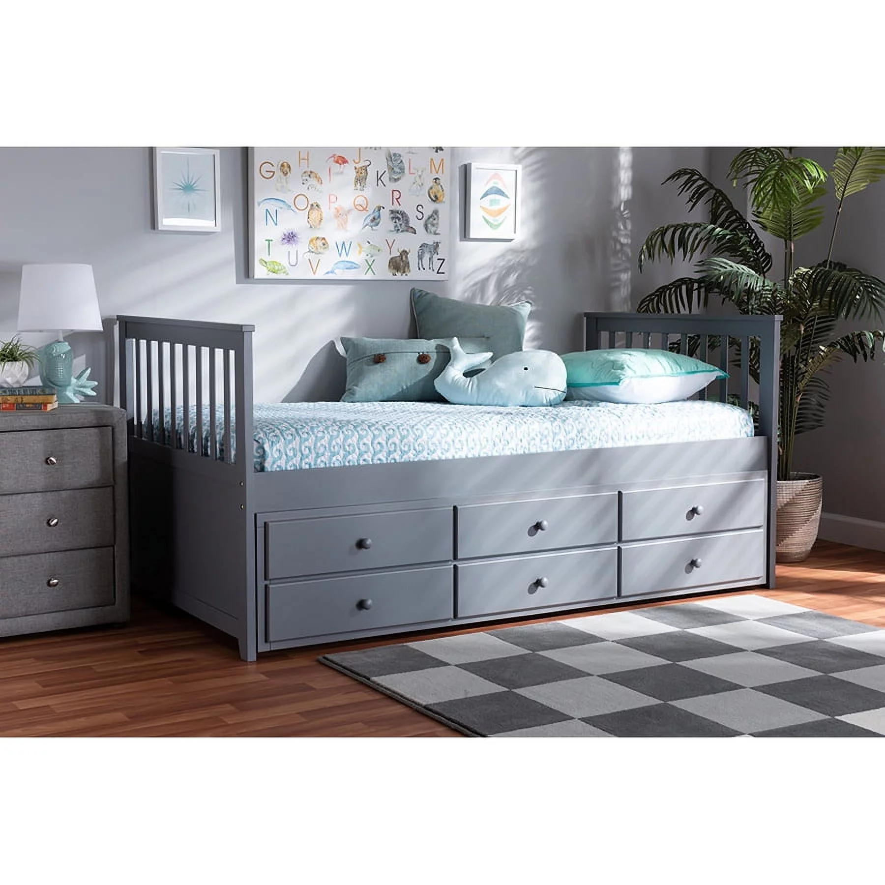 Baxton Studio Trine Classic and Traditional Grey Finished Wood Twin Size Daybed with Trundle