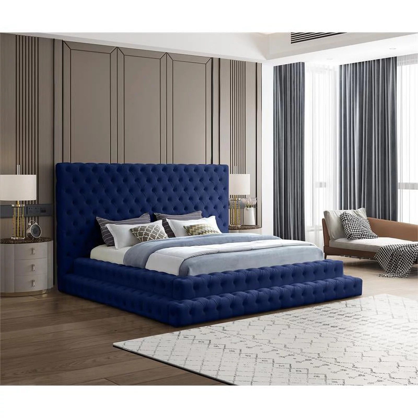 Meridian Furniture Revel Navy Velvet King Bed