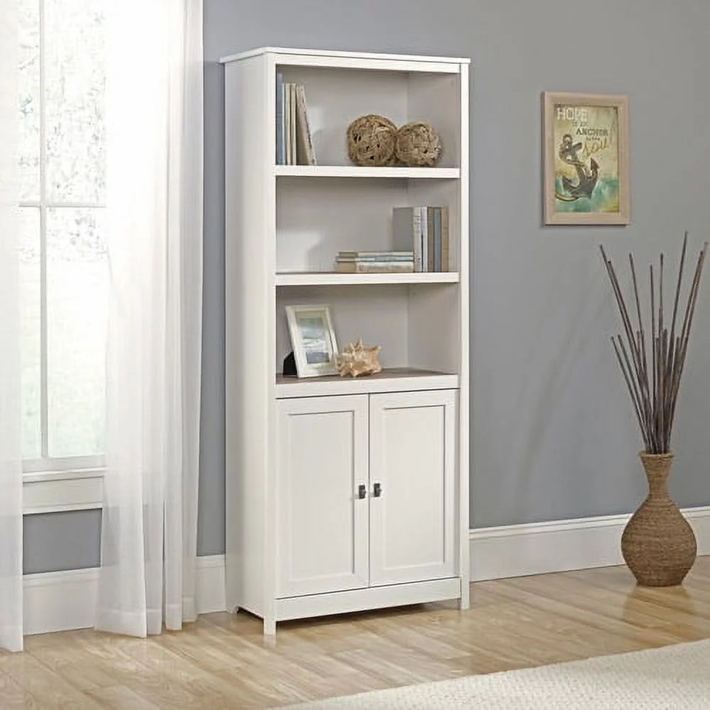 Sauder Cottage Road Library Bookcase with Doors, Soft White Finish