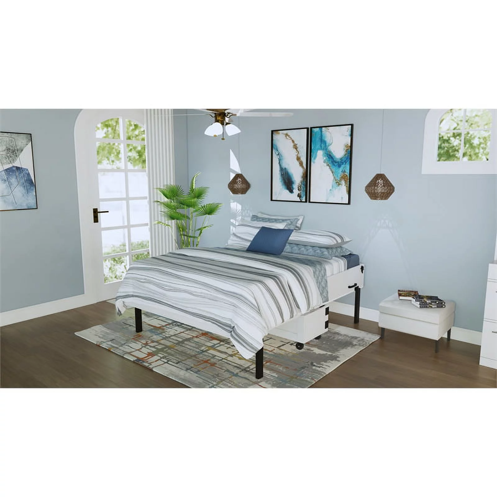 RoomAndLoft London Queen Solid Wood Mobile Murphy Cabinet Bed in White