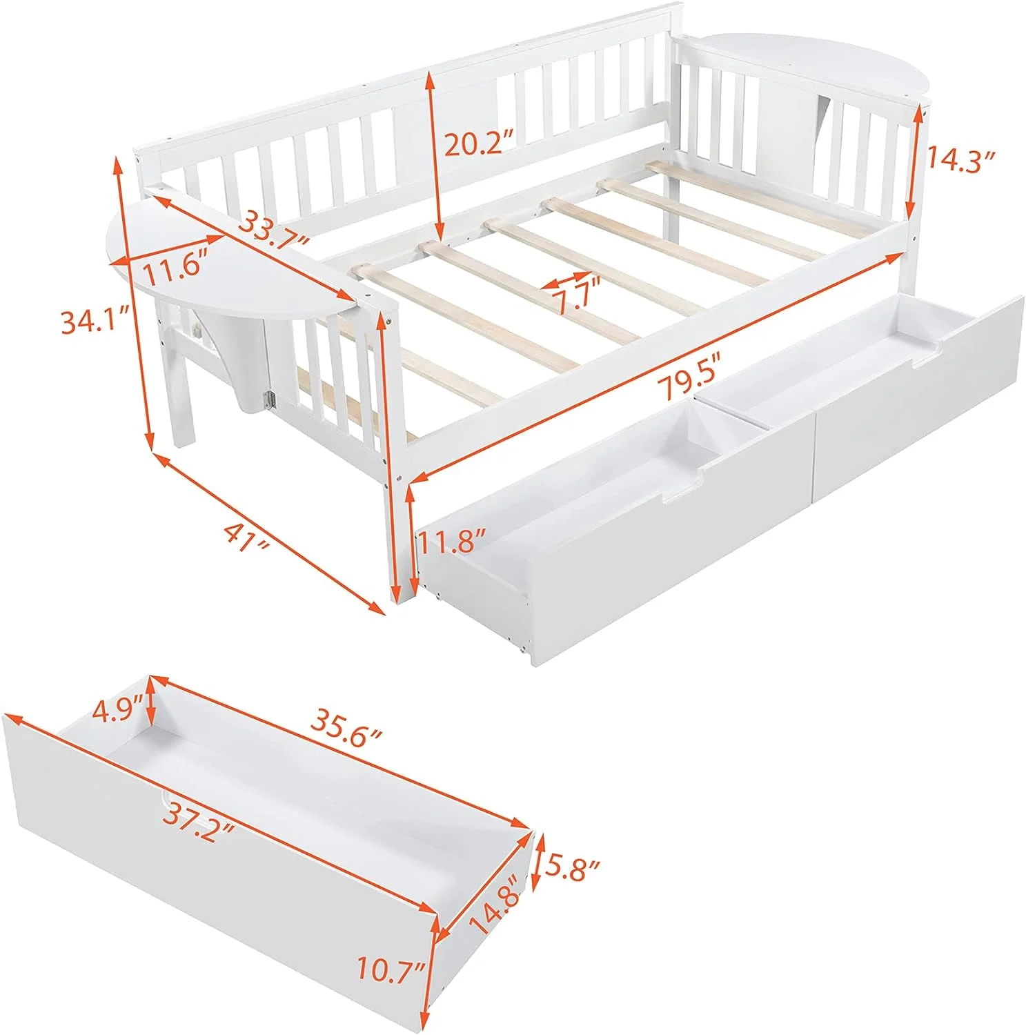 Size Daybed With Storage Drawers, Wood Daybed Frame For Kids Teens Guests. No Box Spring Needed, Bedroom Living Room Furniture, White