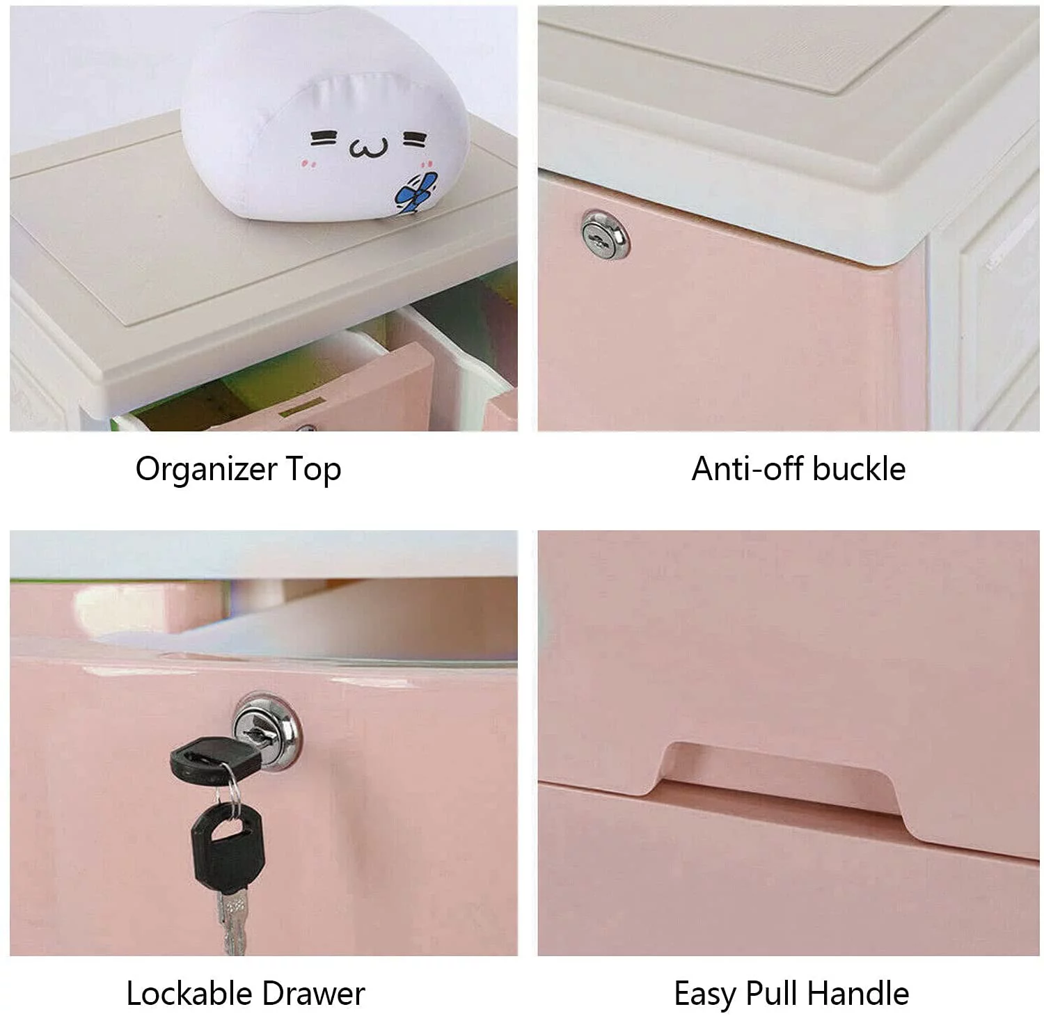 DENEST 6-Drawer Chest, Mobile Storage Dresser Cabinet with Lock for Bedroom(Pink)