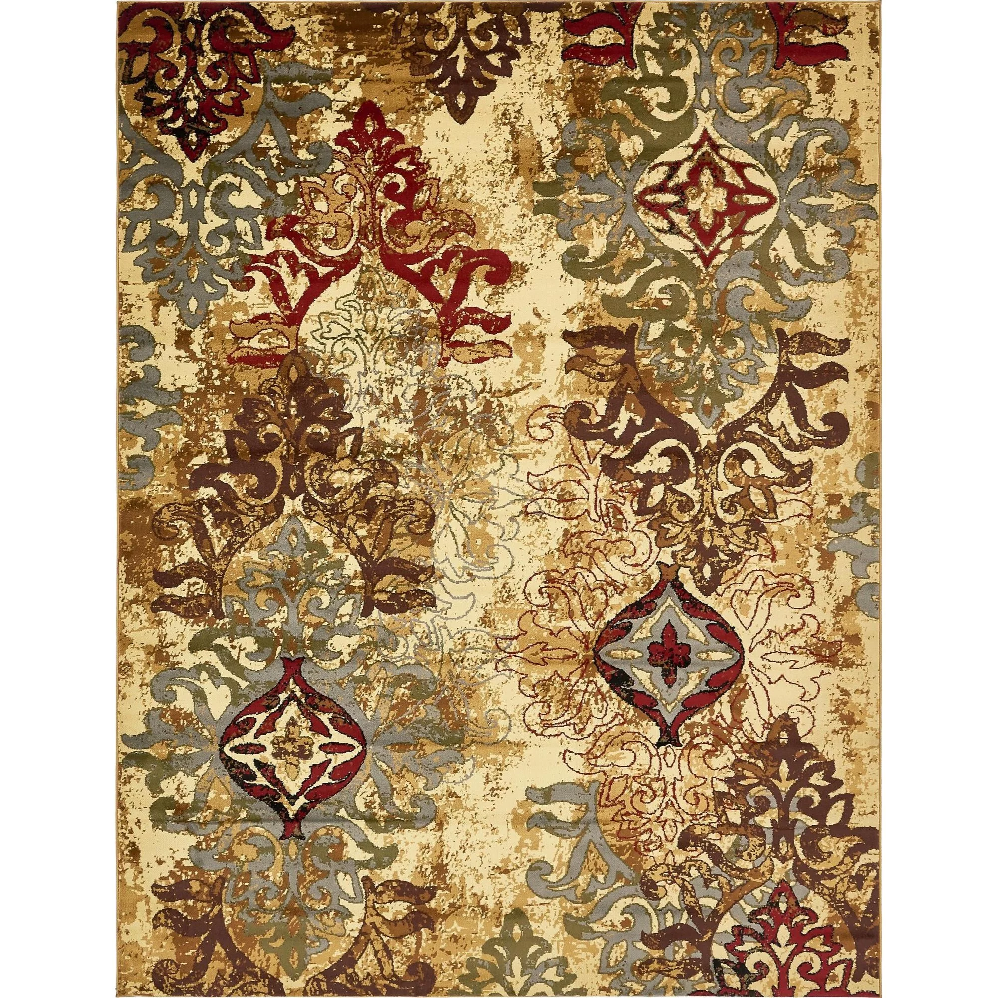 Unique Loom Congencis Barista Rug Beige/Blue 9' x 12' Rectangle Damask Contemporary Perfect For Living Room Bed Room Dining Room Office