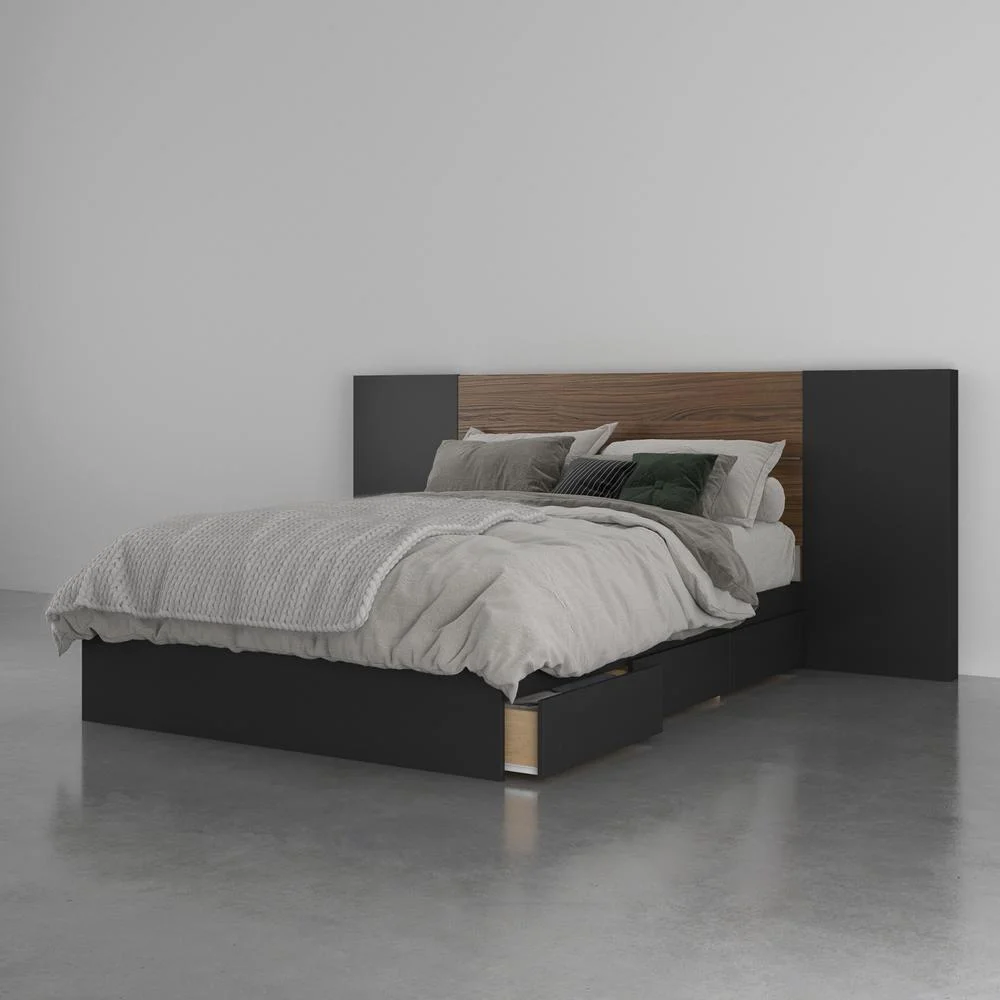 Nexera Onyx 3 Piece Full Size Bedroom Set, Walnut and Black