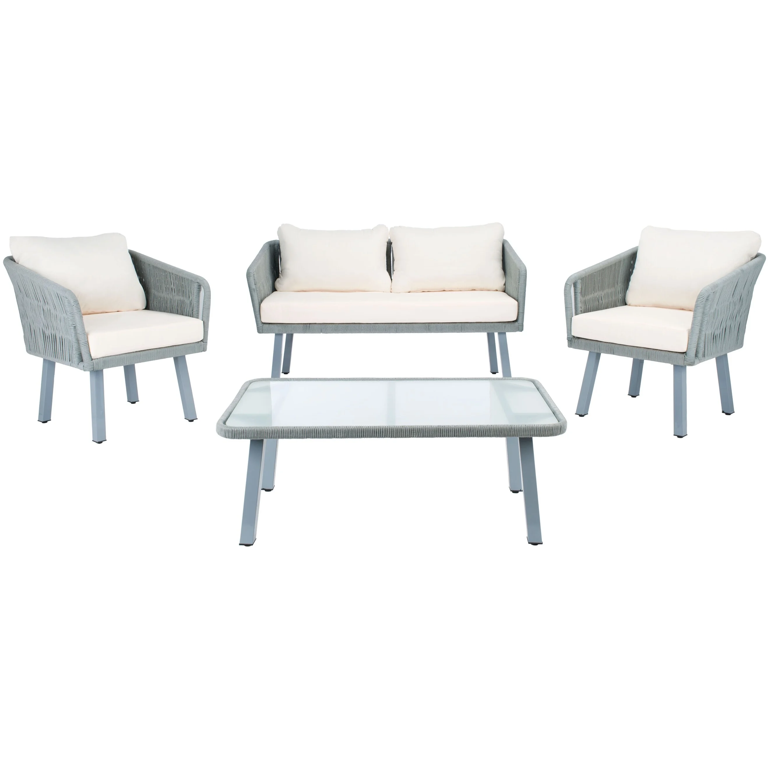 SAFAVIEH Kerson Outdoor Patio 4 Piece Conversation Set, Grey/Beige