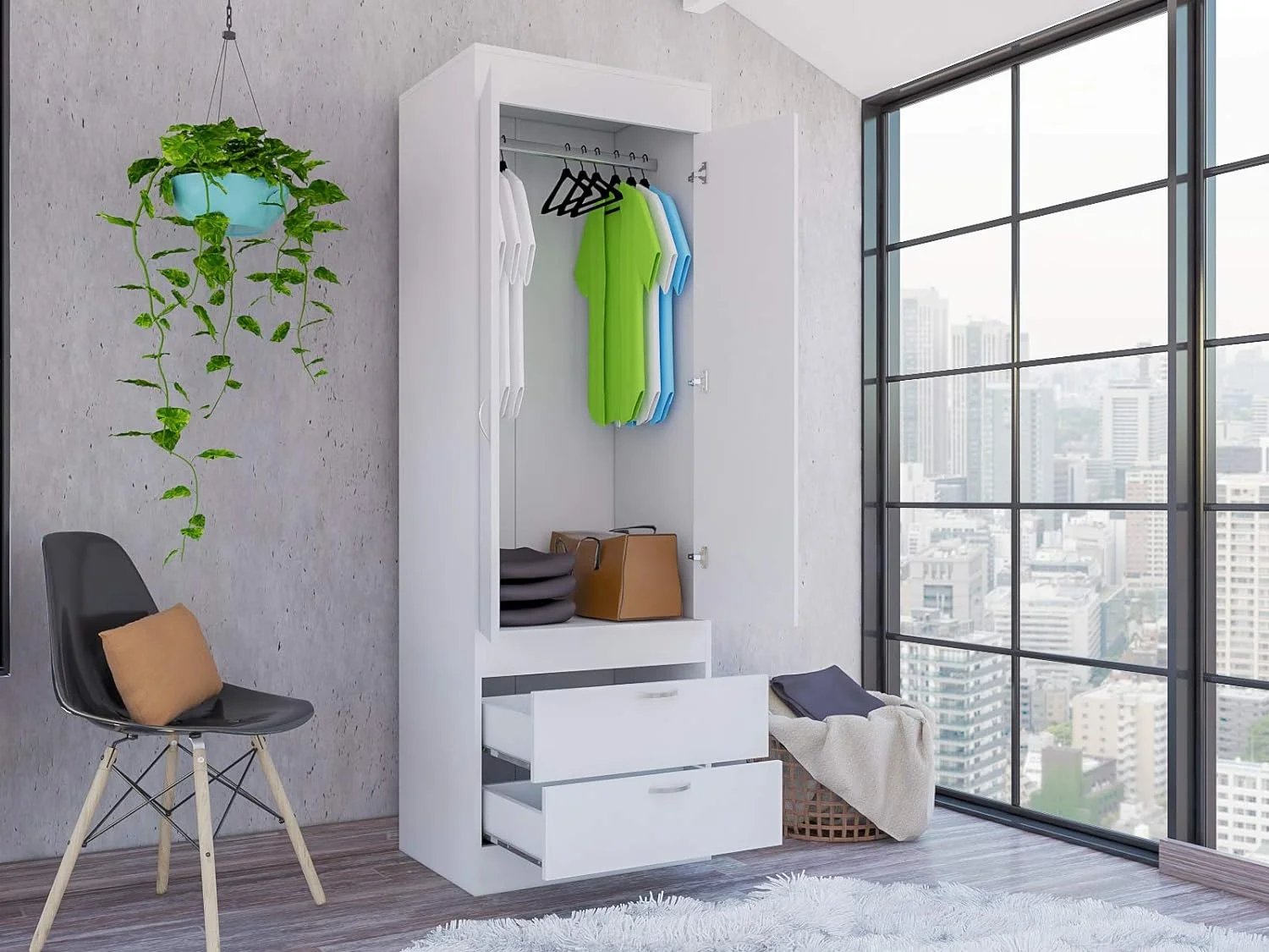Portugal 2-Door Armoire Cabinet With Two Drawers - White