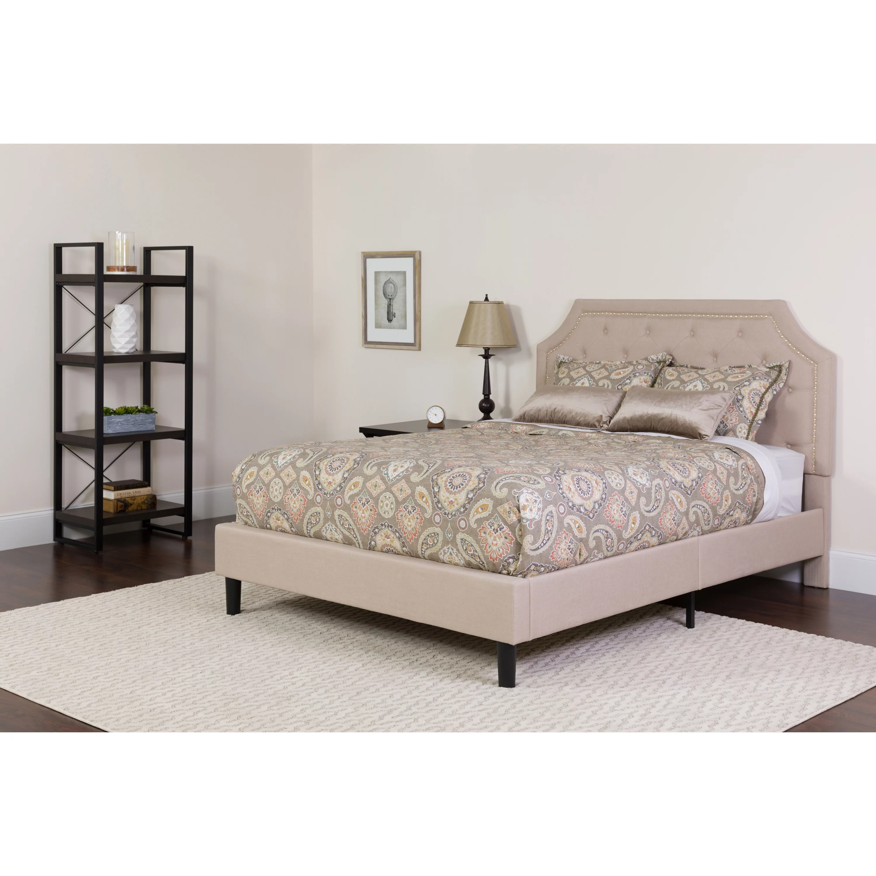 Flash Furniture Brighton Full Size Tufted Upholstered Platform Bed in Beige Fabric with Pocket Spring Mattress