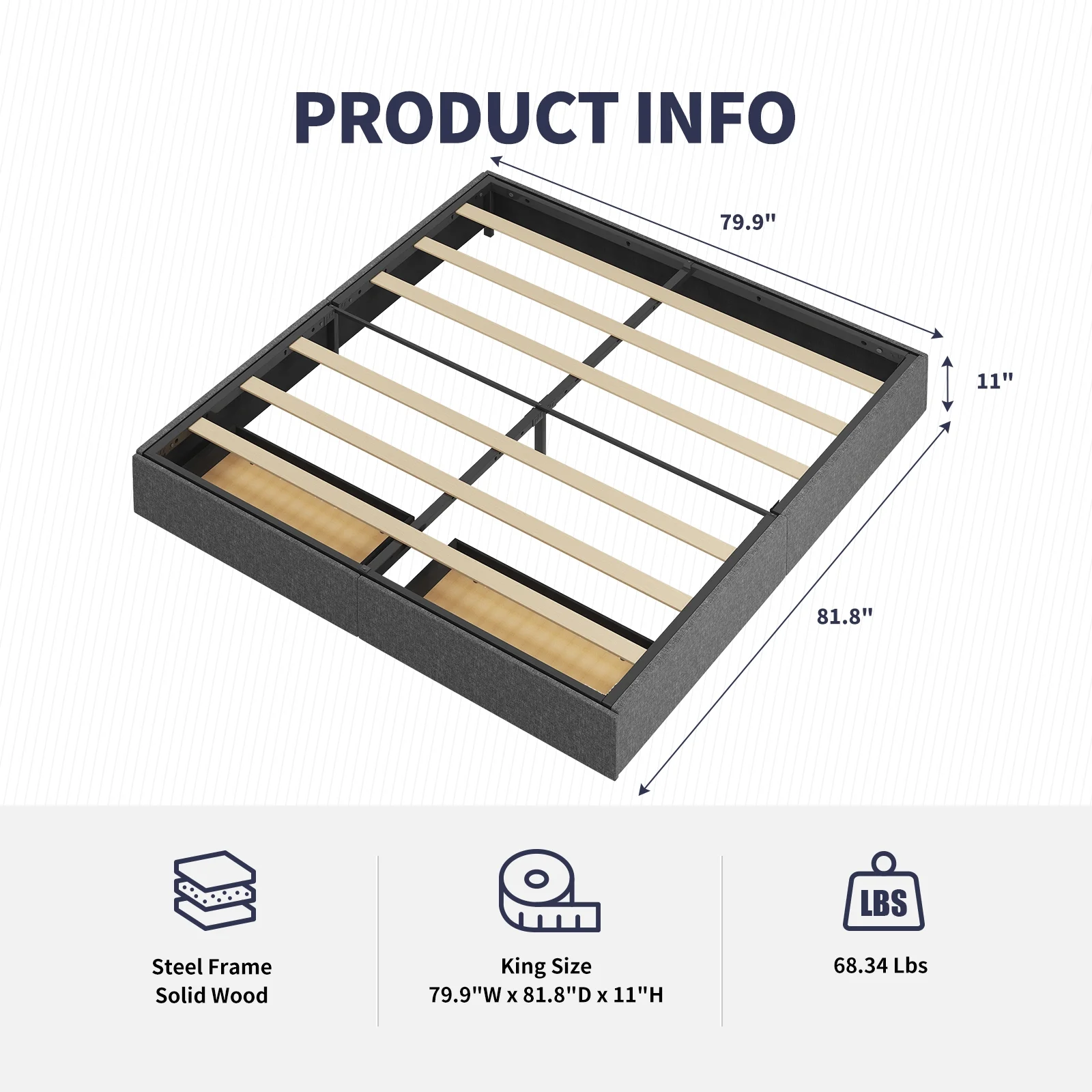 ijuicy King Size Upholstered Bed Frame with Storage Drawers, Wooden Slat Support Bed Frame, Linen Fabric Upholstered Platform Bed, Bed Frame with Large Storage Space Dark Grey