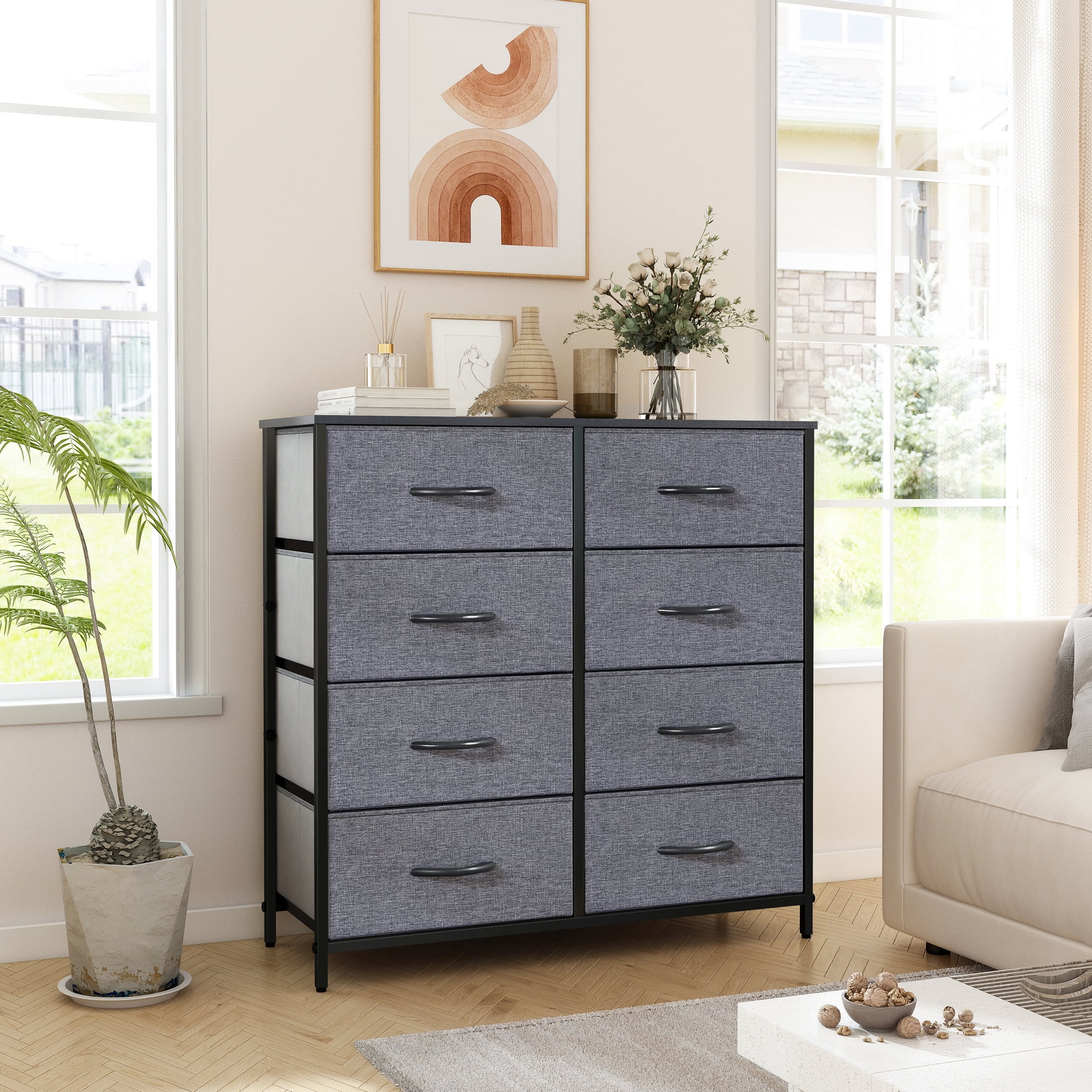 LYNCOHOME Dresser with 8 Drawer, Dresser for Bedroom, Chest of Drawers for Closet, Gray