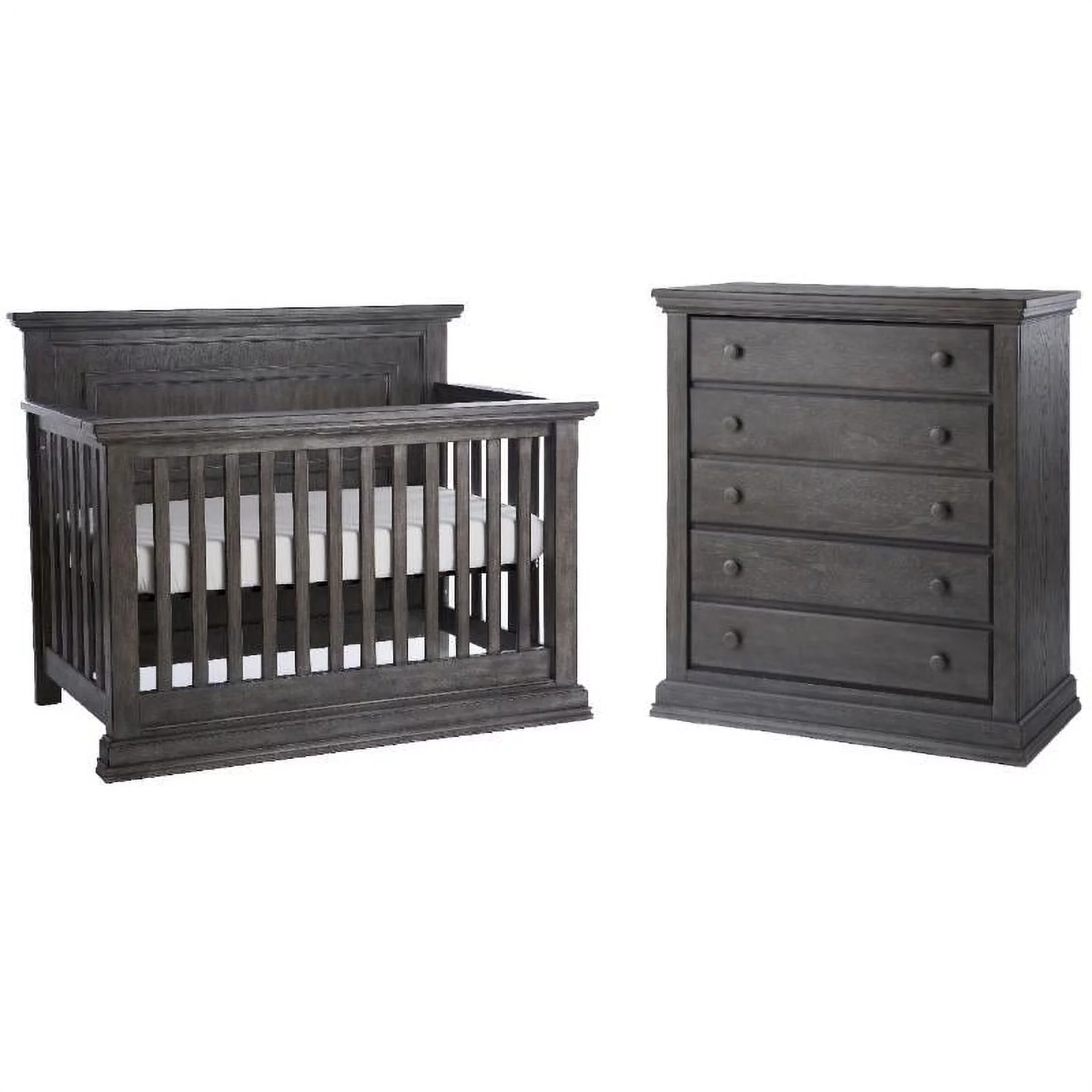 Home Square 2-Piece Set with Crib & 5-Drawer Dresser in Gray