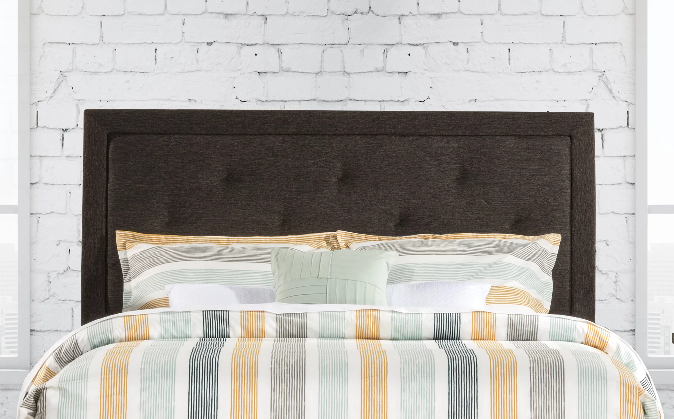 Hillsdale Furniture Becker Twin Upholstered Headboard with Frame, Black/ Brown