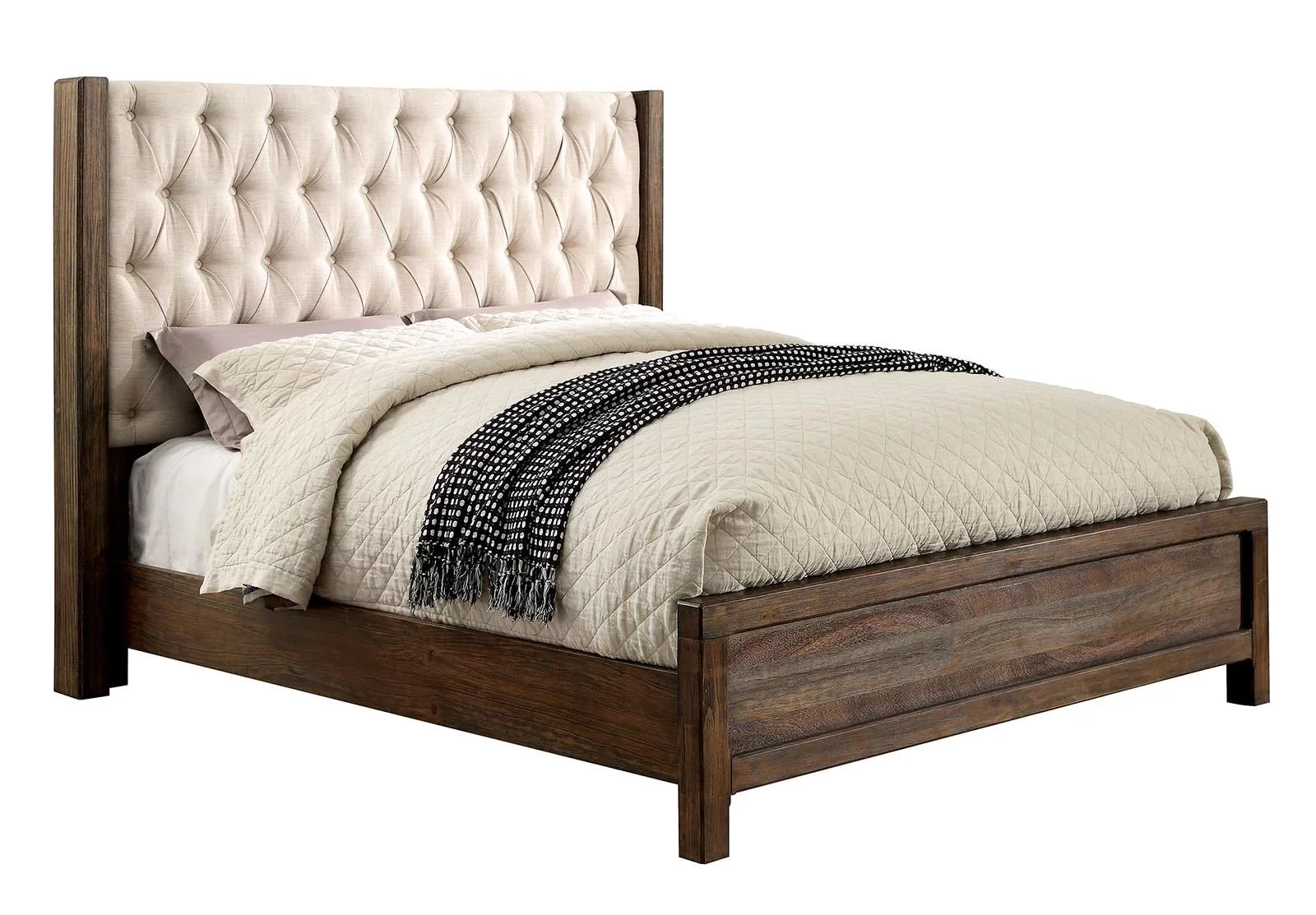 Rustic Natural & Beige Solid Wood Queen Bedroom Set 6pcs FOA CM7577-Q Hutchinson