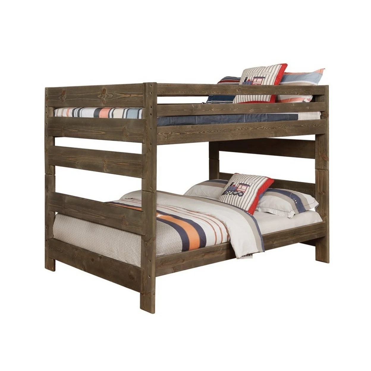 Transitional Style Wooden Full Over Full Bunk Bed with Guard Rails, Brown- Saltoro Sherpi