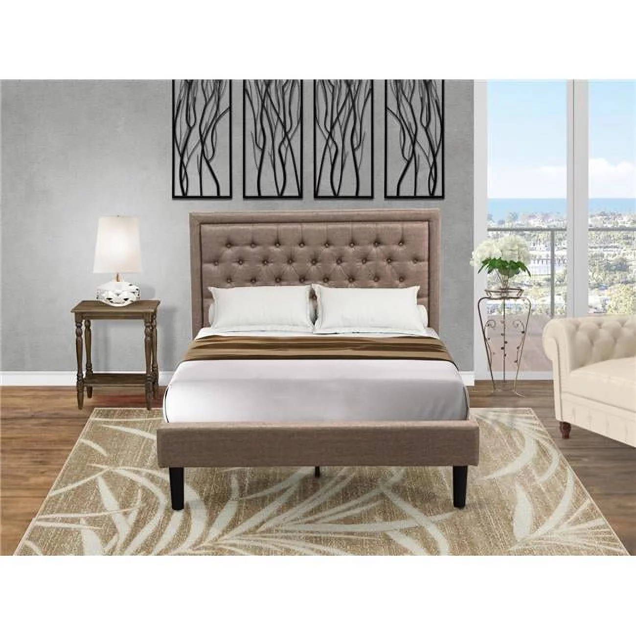 East West Furniture 2-piece Wood Full Bedroom Set in Dark Khaki Brown