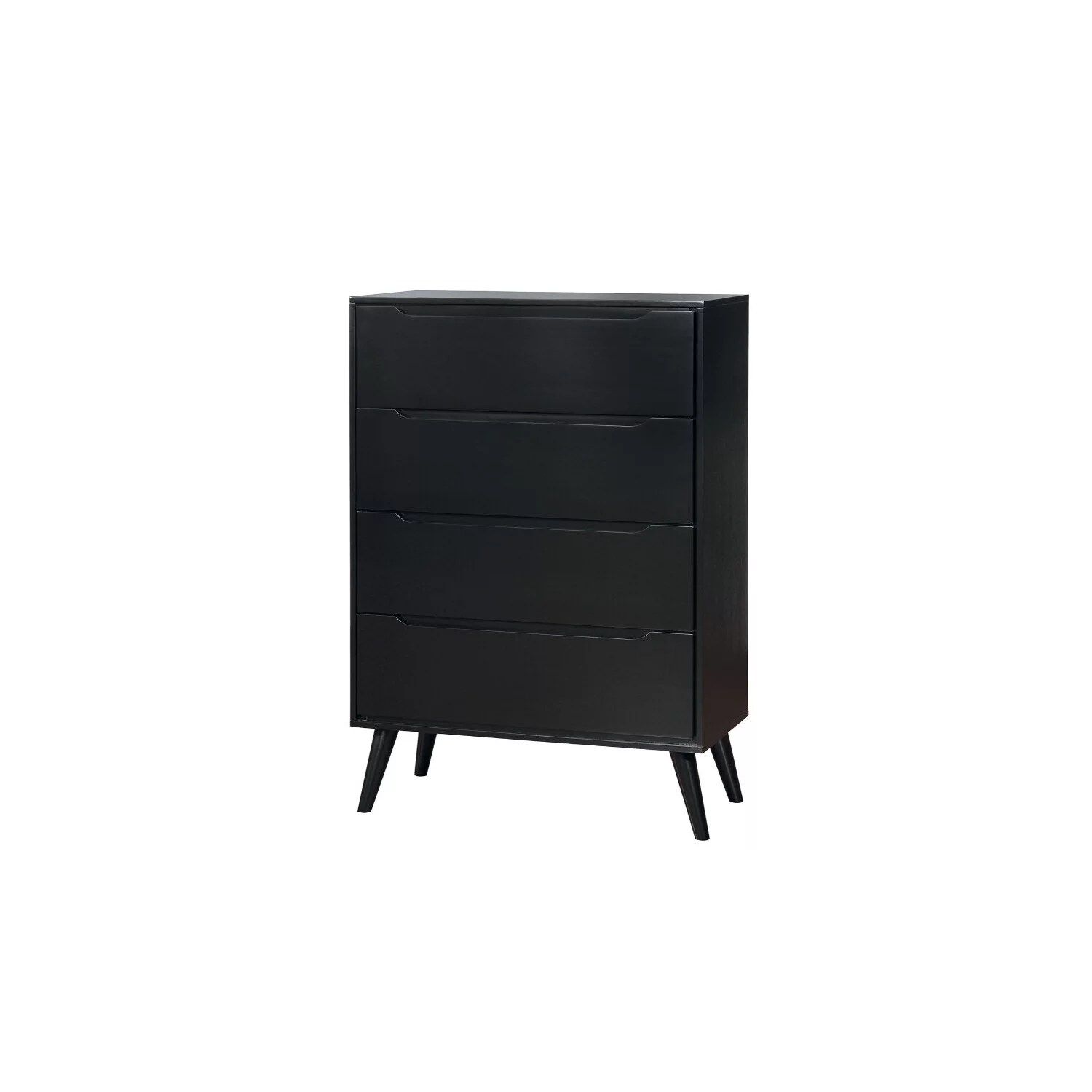 Benzara 4 Drawer Wooden Chest With Round Tapered Legs, Black