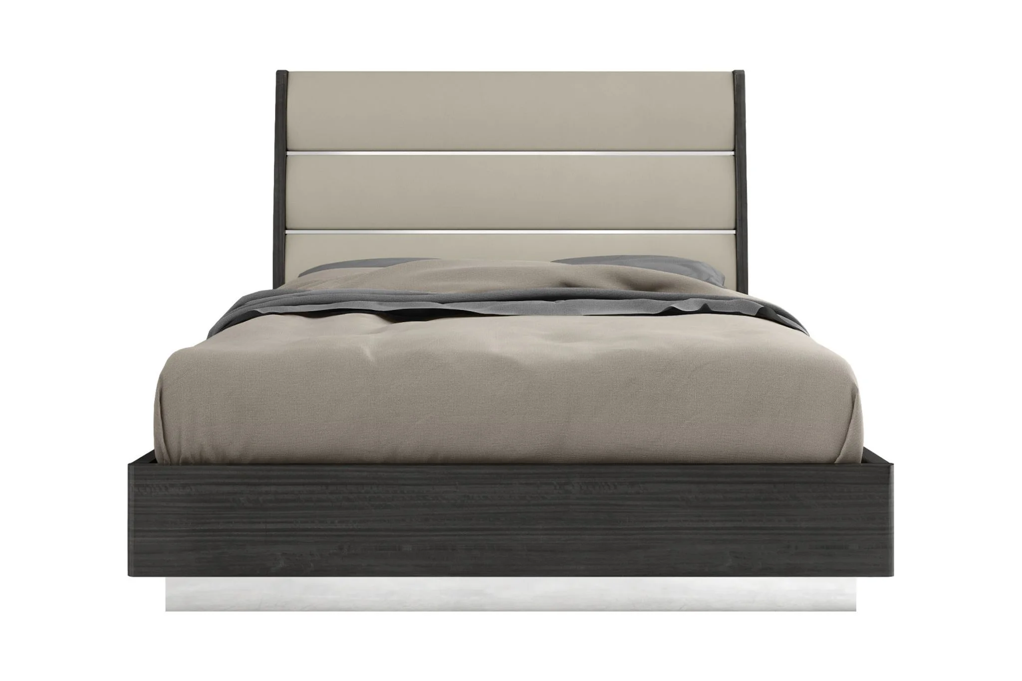 HomeRoots 50 x 60 x 80 in. Queen Size Dark Gray High Gloss Bed Frame with Faux Leather Headboard
