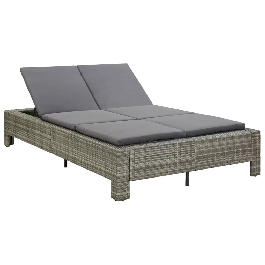 Lixada 2-Person Sunbed with Cushion Gray Poly Rattan