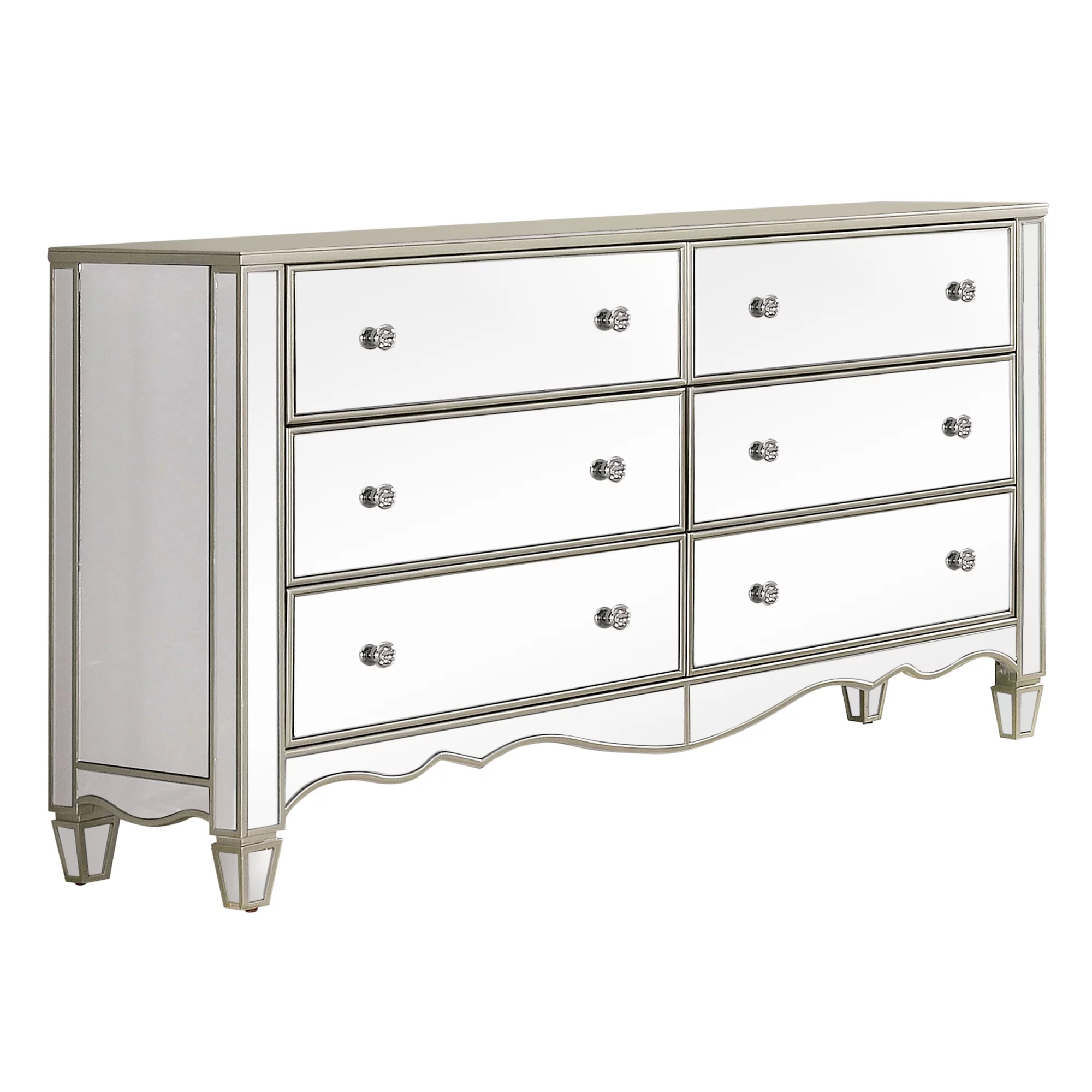 24/7 Shop At Home Mezza Mirrored 6-Drawer Bedroom Dresser in Silver