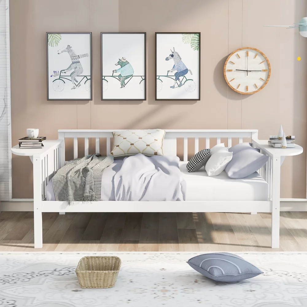 Teledu Full Size Daybed, Wood Slat Support, White 2-Number Of Package 79.50in Bedroom
