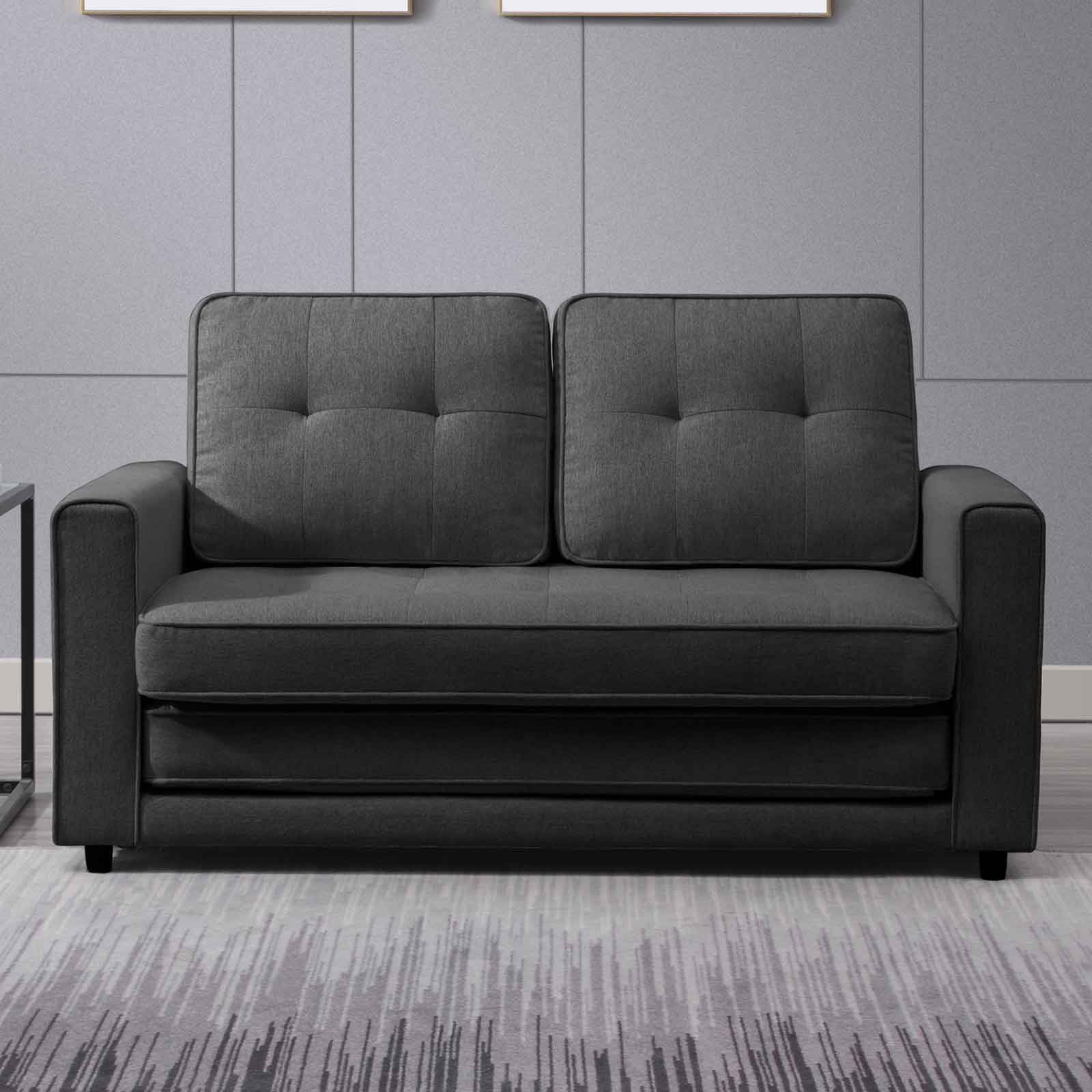 CECER Convertible Futon Sofa Bed, Upholstered Loveseat Sofa Couch, Linen Upholstered Sleeper Sofa, Futon Couch w/ Solid Wood Frame, Pull out sofa bed, Furniture for Living Room, Apartment, Dark Grey