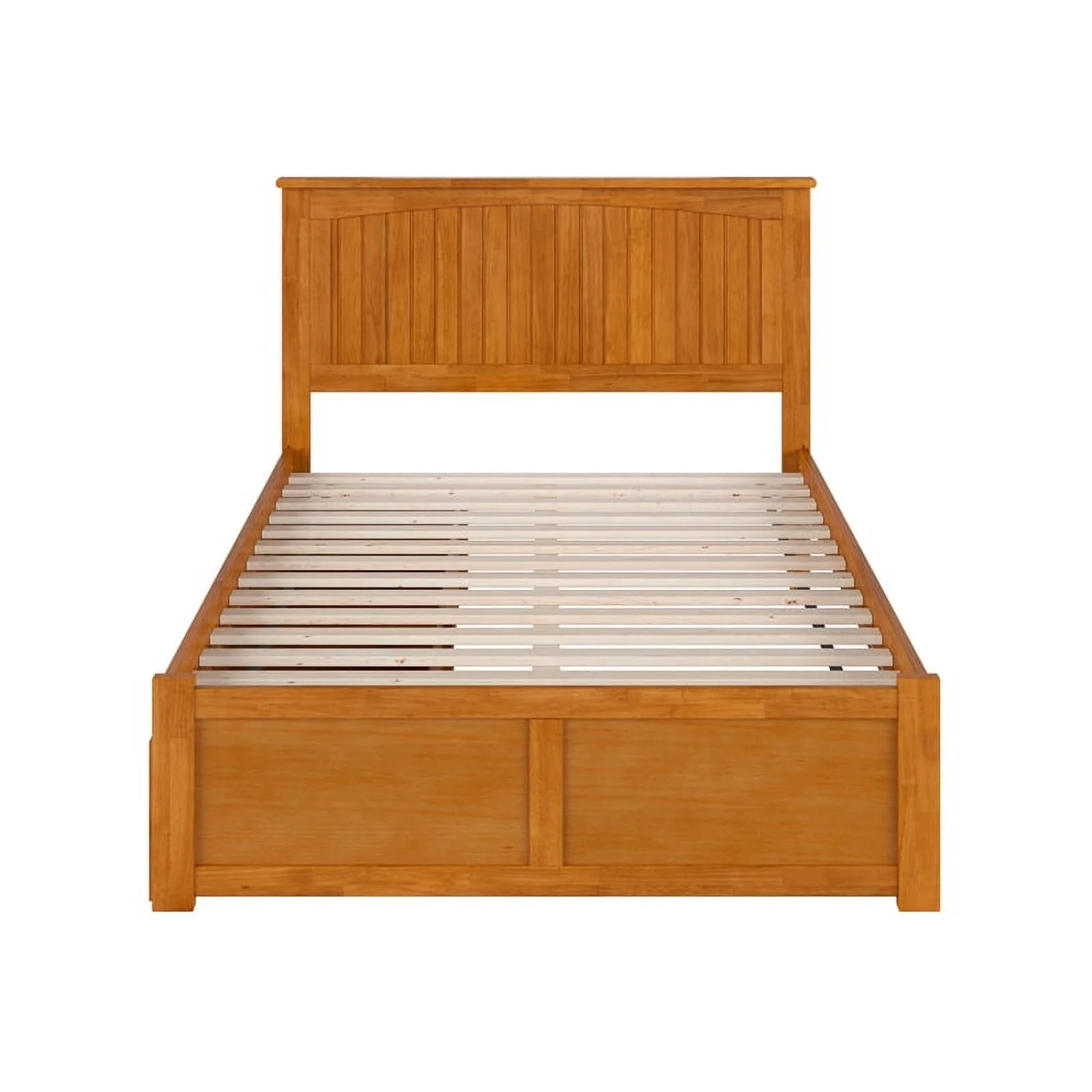 Nantucket Full Wood Platform Bed with Footboard and Drawers in Light Toffee