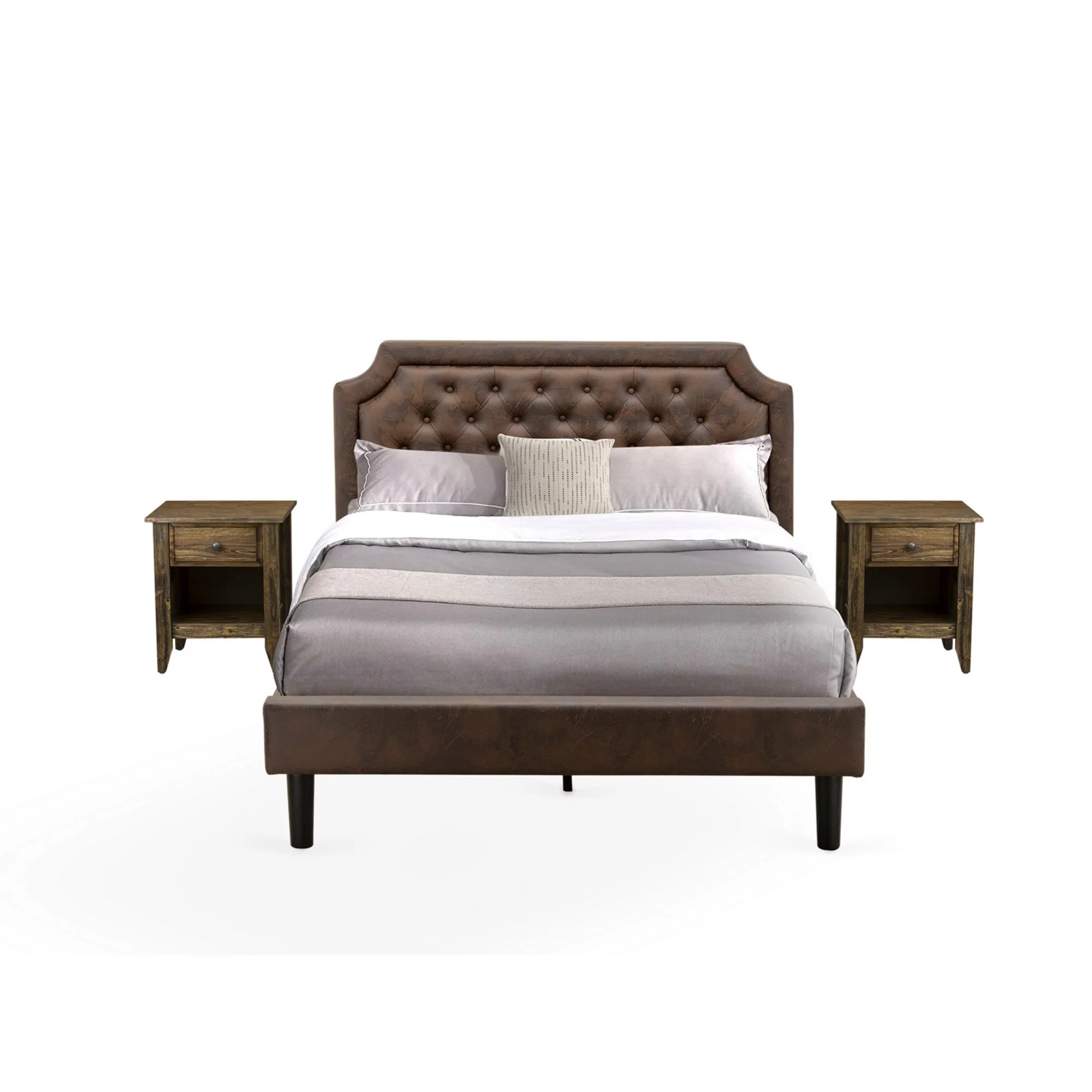 East West Furniture Granbury 3-Piece Wood Queen Bedroom Set in Brown/Jacobean