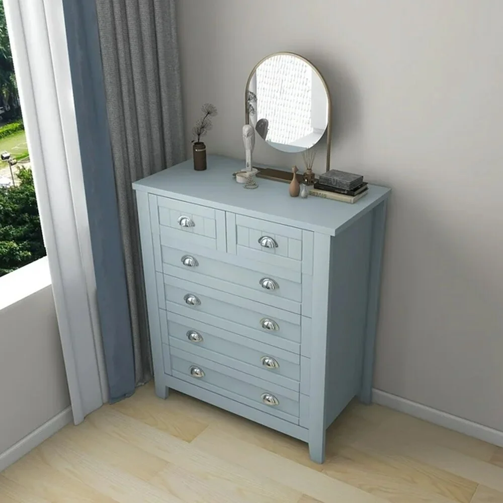 6 Drawer Dresser Tall Chest of Drawers for Bedroom,Retro Dressers & chests of drawers with Shell Handles Blue