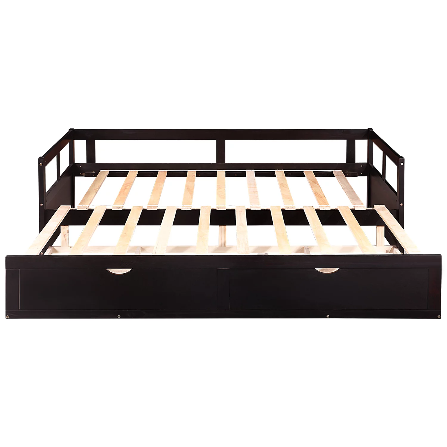 Anself Wooden Daybed with Trundle Bed and Two Storage Drawers , Extendable Bed Daybed,Sofa Bed for Bedroom Living Room,Espresso